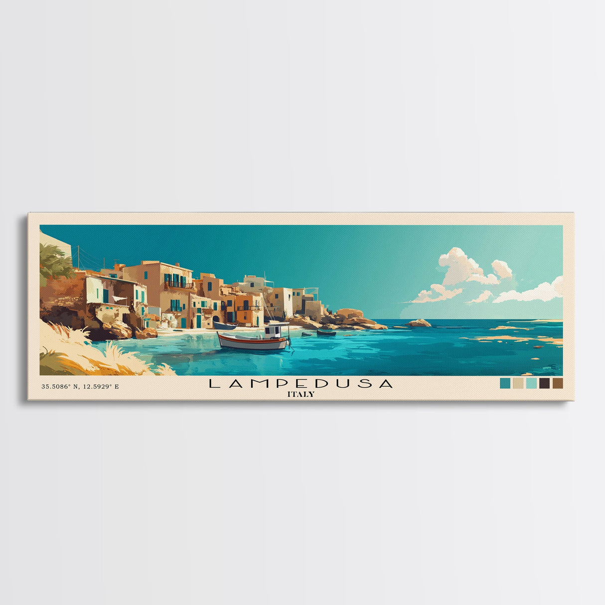 Lampedusa, Italy Panoramic Beach Print, Vacation Gift, Italy Wall Art, Framed Canvas Print, Framed Beach Painting