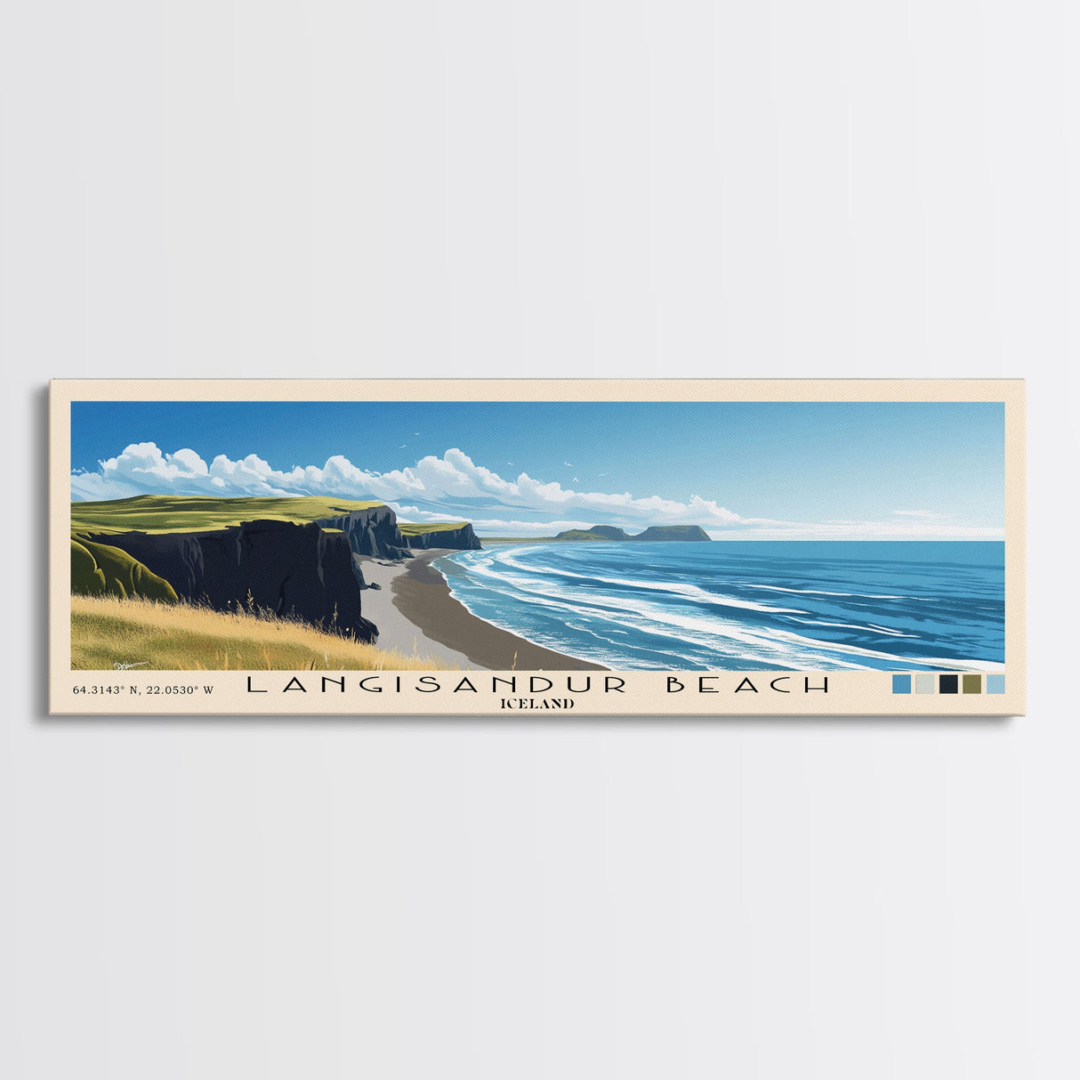 Langisandur Beach, Iceland Panoramic Beach Print, Vacation Gift, Iceland Wall Art, Beach Painting, Beach Decor, Beach Painting