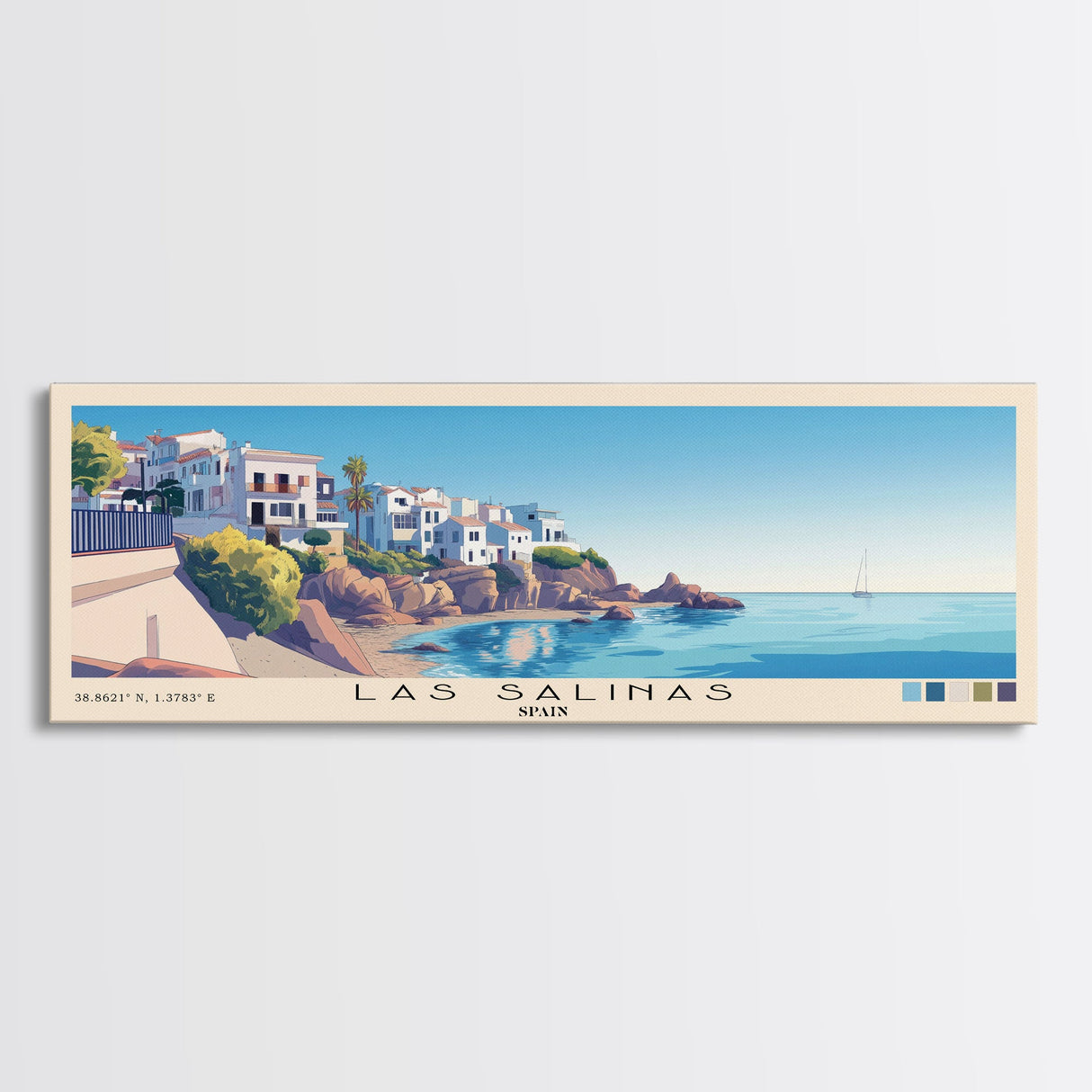 Las Salinas, Spain Panoramic Beach Print, Vacation Gift, Spain Wall Art, Beach Painting, Beach Decor, Beach Painting