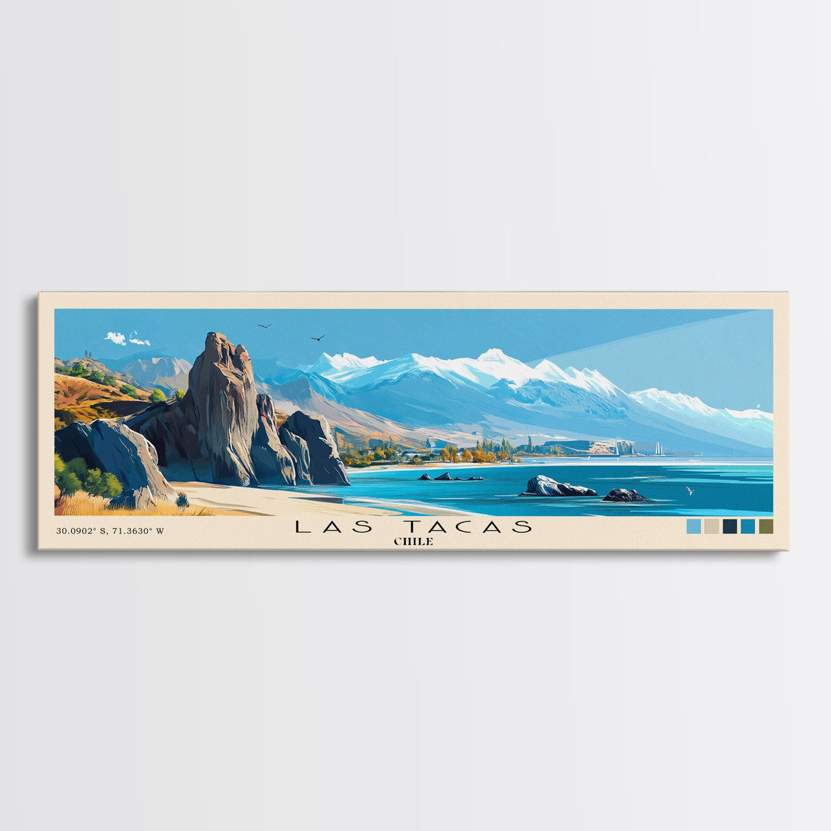 Las Tacas, Chile Panoramic Print, Vacation Gift, Chile Wall Art, Beach Painting, Beach Decor, Large Wall Art, Wood Frame Art