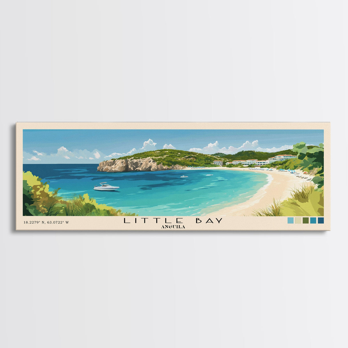 Little Bay, Anguila Panoramic Print, Vacation Gift, Anguila Wall Art, Beach Painting, Beach Decor, Large Wall Art, Wood Frame Art