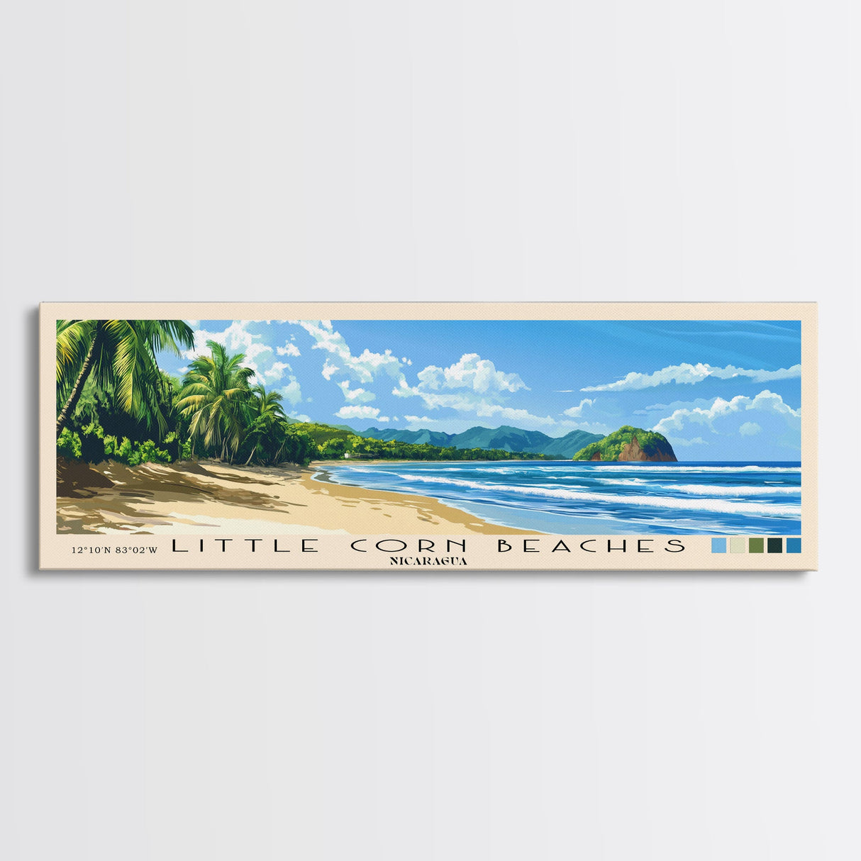 Little Corn beaches, Nicaragua Panoramic Beach Print, Vacation Gift, Nicaragua Wall Art, Framed Canvas Print, Framed Beach Painting