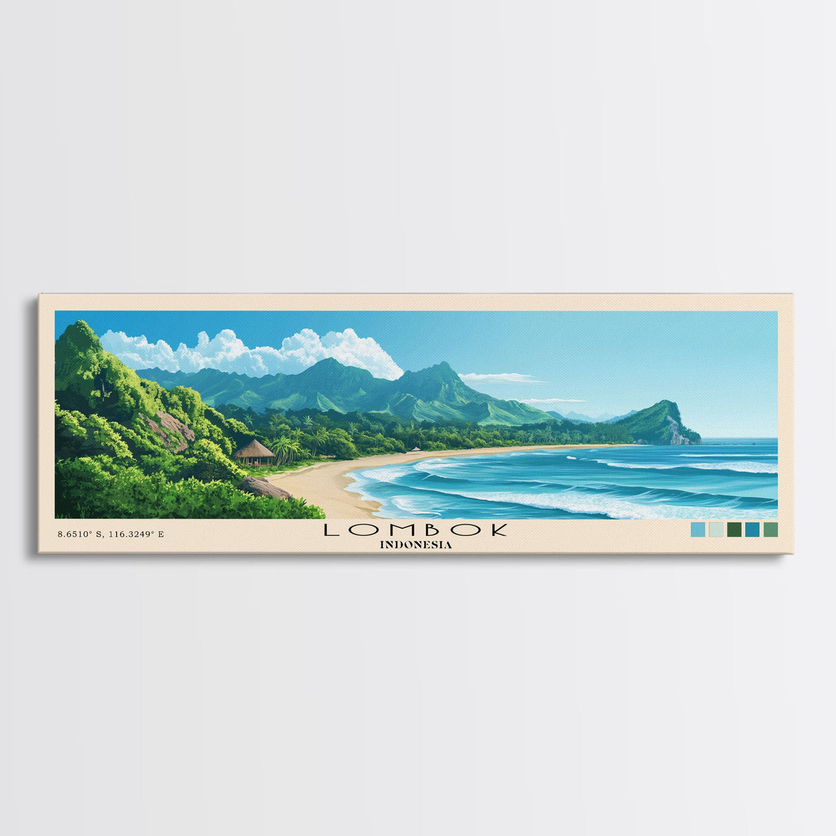 Lombok, Indonesia Panoramic Beach Print, Vacation Gift, Indonesia Wall Art, Framed Canvas Print, Framed Beach Painting