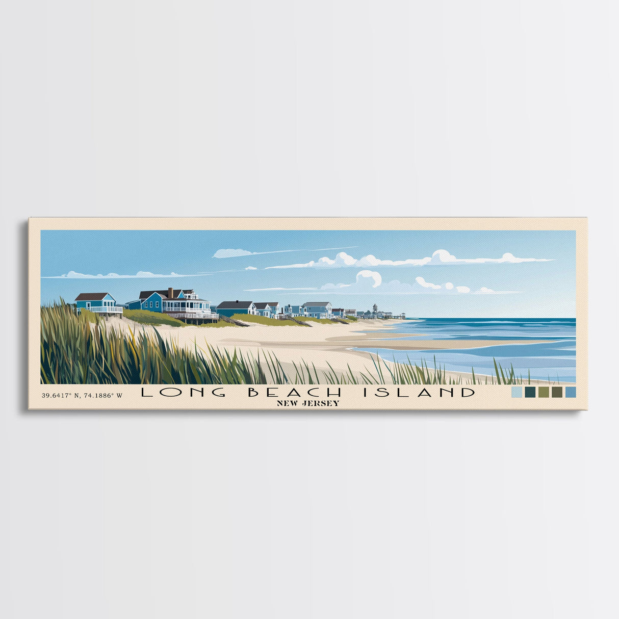 Long Beach Island, New Jersey Panoramic Print, Vacation Gift, New Jersey Wall Art, Beach Painting, Beach Decor, Beach Or Lakehouse Art