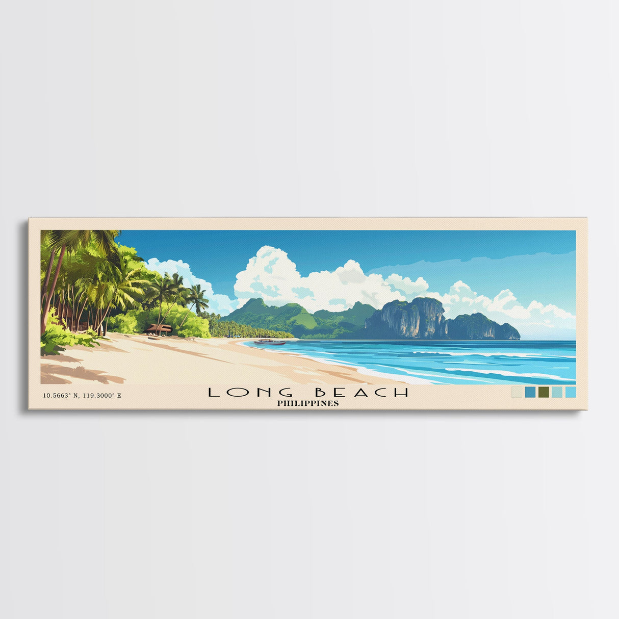 Long Beach, Philippines Panoramic Beach Print, Vacation Gift, Philippines Wall Art, Framed Canvas Print, Framed Beach Painting