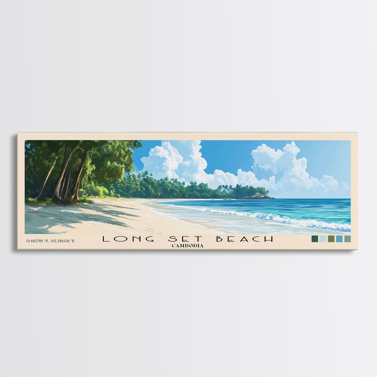 Long Set Beach, Cambodia Panoramic Print, Vacation Gift, Cambodia Wall Art, Beach Painting, Beach Decor, Large Wall Art, Wood Frame Art