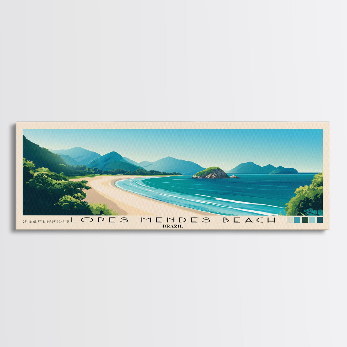 Lopes Mendes Beach, Brazil Panoramic Beach Print, Vacation Gift, Brazil Wall Art, Framed Canvas Print, Framed Beach Painting