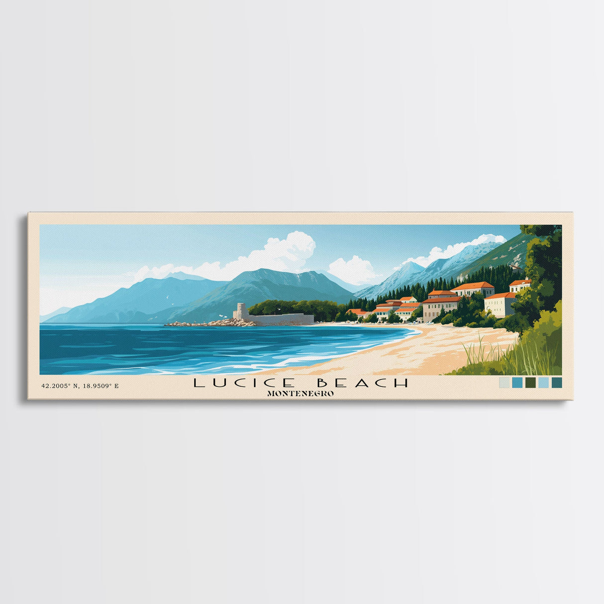 Lucice Beach, Montenegro Panoramic Print, Vacation Gift, Montenegro Wall Art, Vacation Wall Art, Vacatation Memories, Beach Decor, Beach Or Lakehouse Art