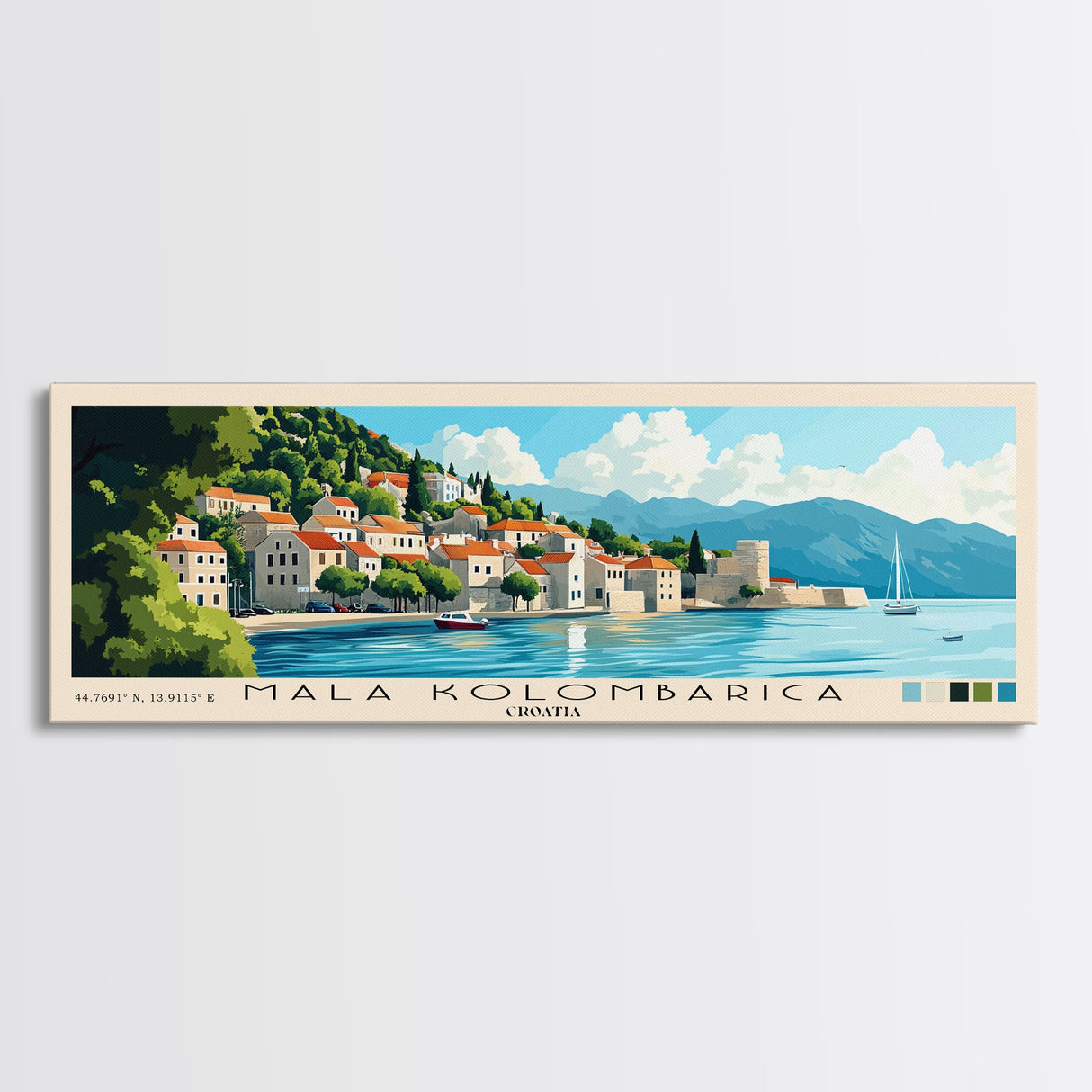 Mala Kolombarica, Croatia Panoramic Beach Print, Vacation Gift, Croatia Wall Art, Beach Painting, Beach Decor, Beach Painting