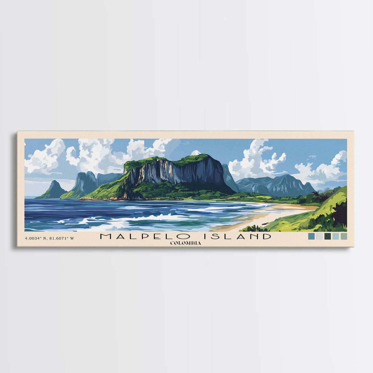 Malpelo Island, Colombia Panoramic Print, Vacation Gift, Colombia Wall Art, Beach Painting, Beach Decor, Beach Or Lakehouse Art