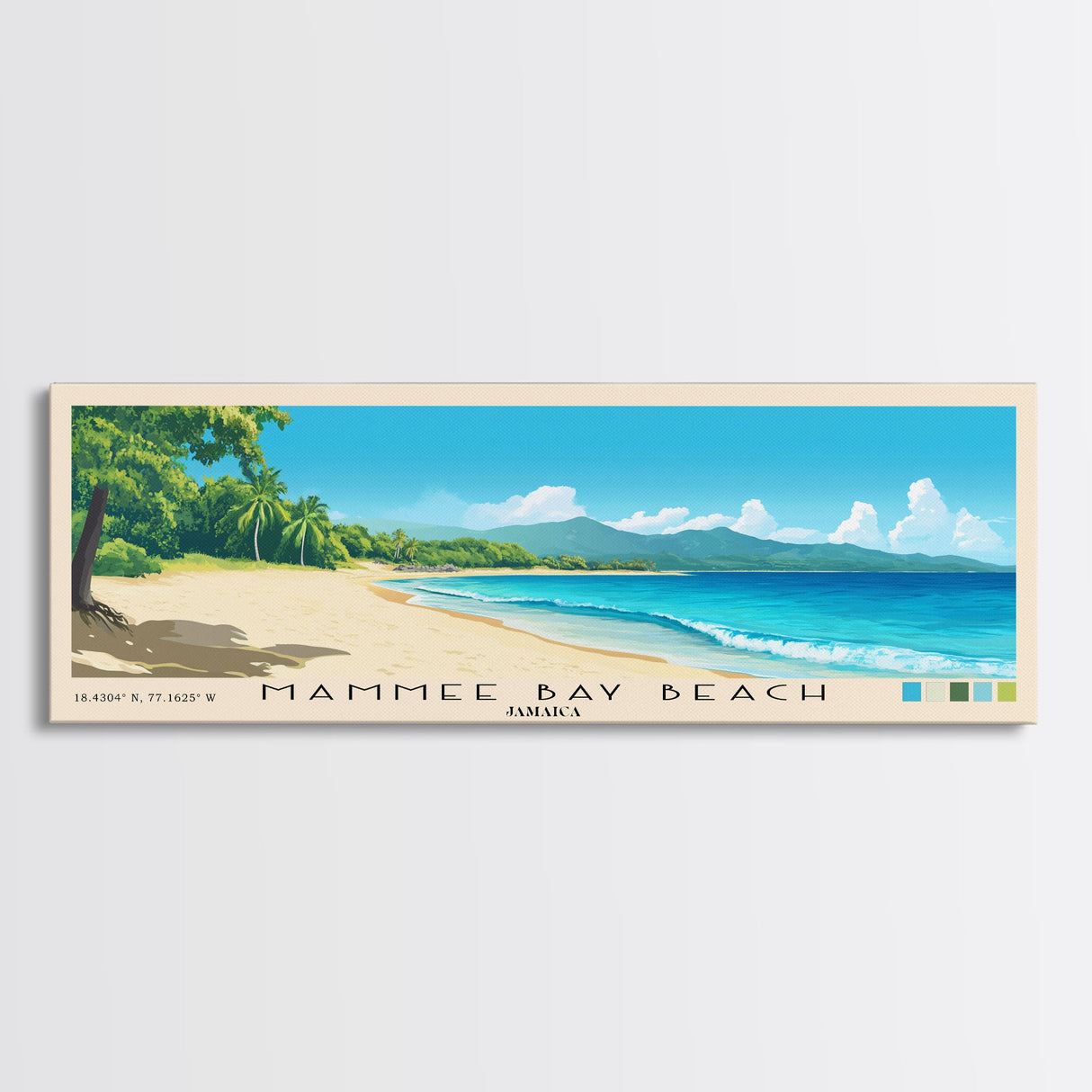 Mammee Bay Beach, Jamaica Panoramic Beach Print, Vacation Gift, Jamaica Wall Art, Beach Painting, Beach Decor, Beach Painting