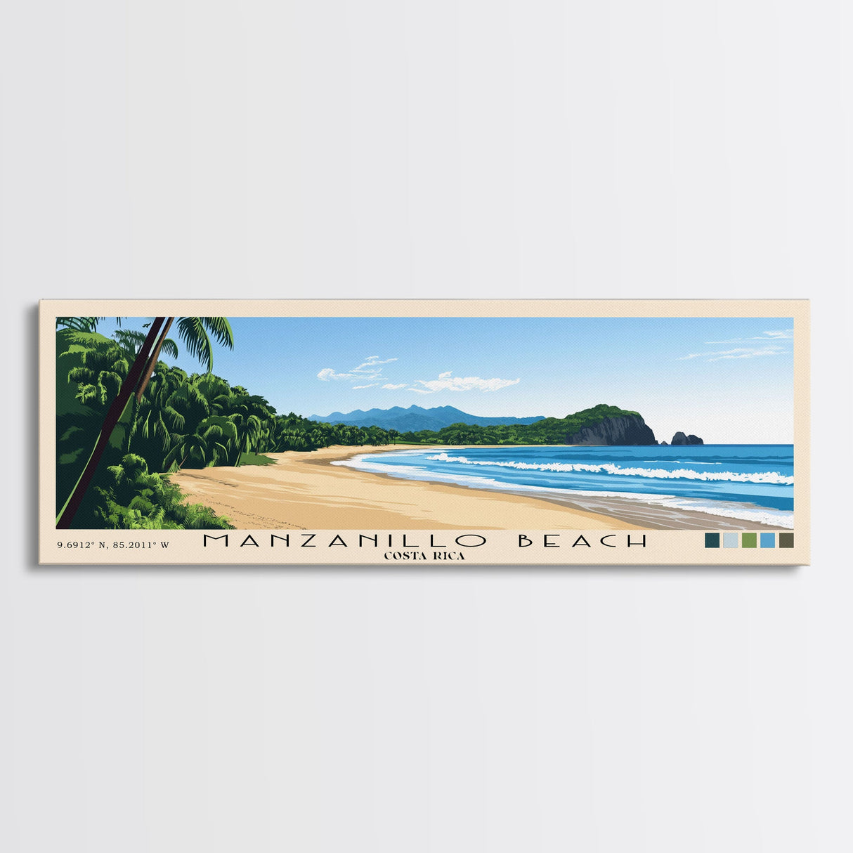 Manzanillo Beach, Costa Rica Panoramic Print, Vacation Gift, Costa Rica Wall Art, Beach Painting, Beach Decor, Large Wall Art, Wood Frame Art