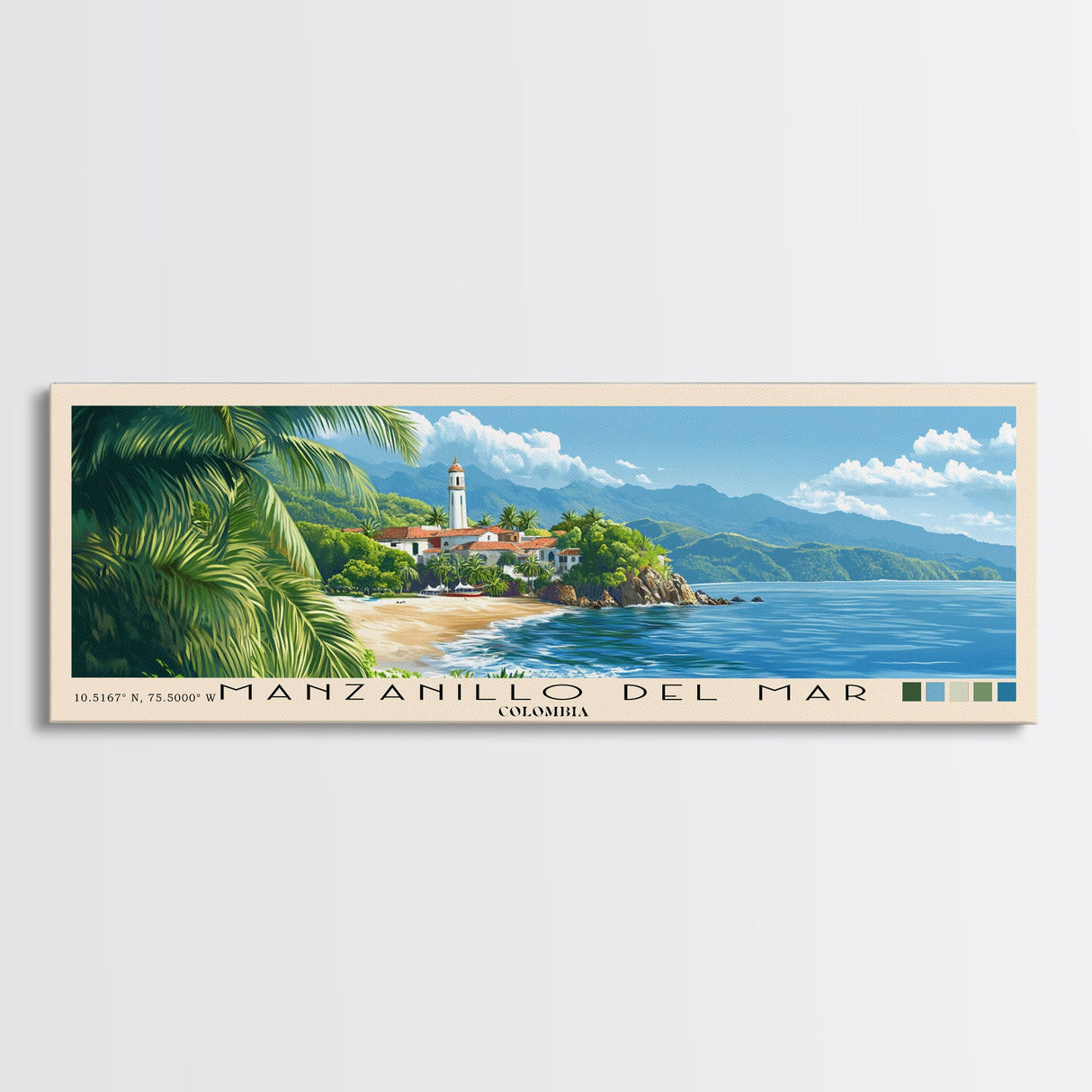 Manzanillo del Mar, Colombia Panoramic Beach Print, Vacation Gift, Colombia Wall Art, Framed Canvas Print, Framed Beach Painting