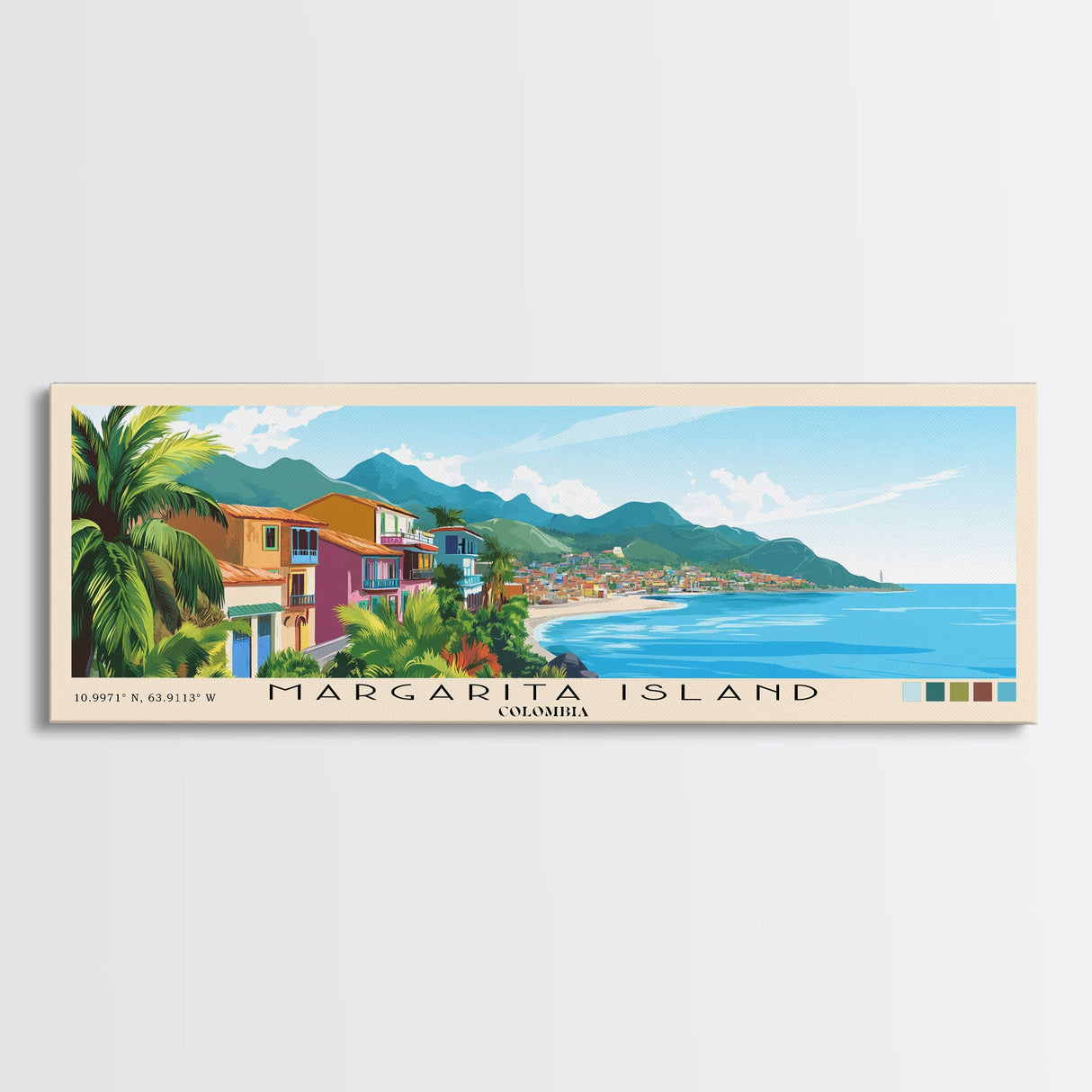 Margarita Island, Colombia Panoramic Print, Vacation Gift, Colombia Wall Art, Beach Painting, Beach Decor, Beach Or Lakehouse Art