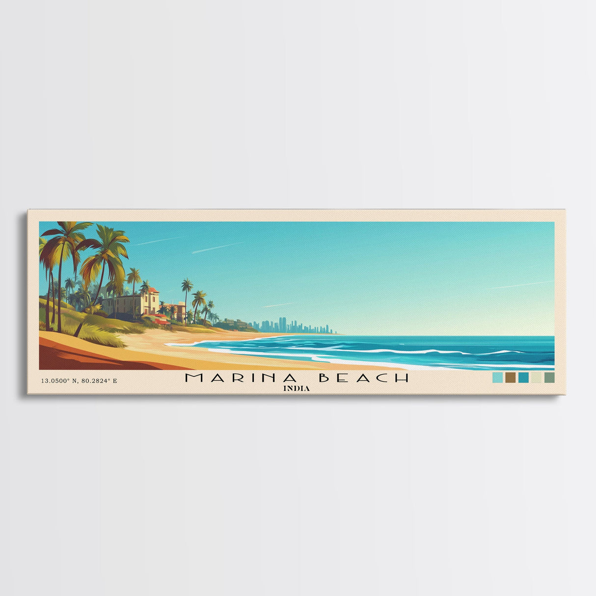 Marina Beach, India Panoramic Print, Vacation Gift, India Wall Art, Beach Painting, Beach Decor, Large Wall Art, Wood Frame Art