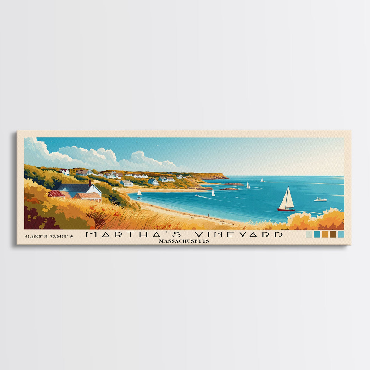 Martha’s Vineyard, Massachusetts Panoramic Beach Print, Vacation Gift, Massachusetts Wall Art, Beach Painting, Beach Decor, Beach Painting