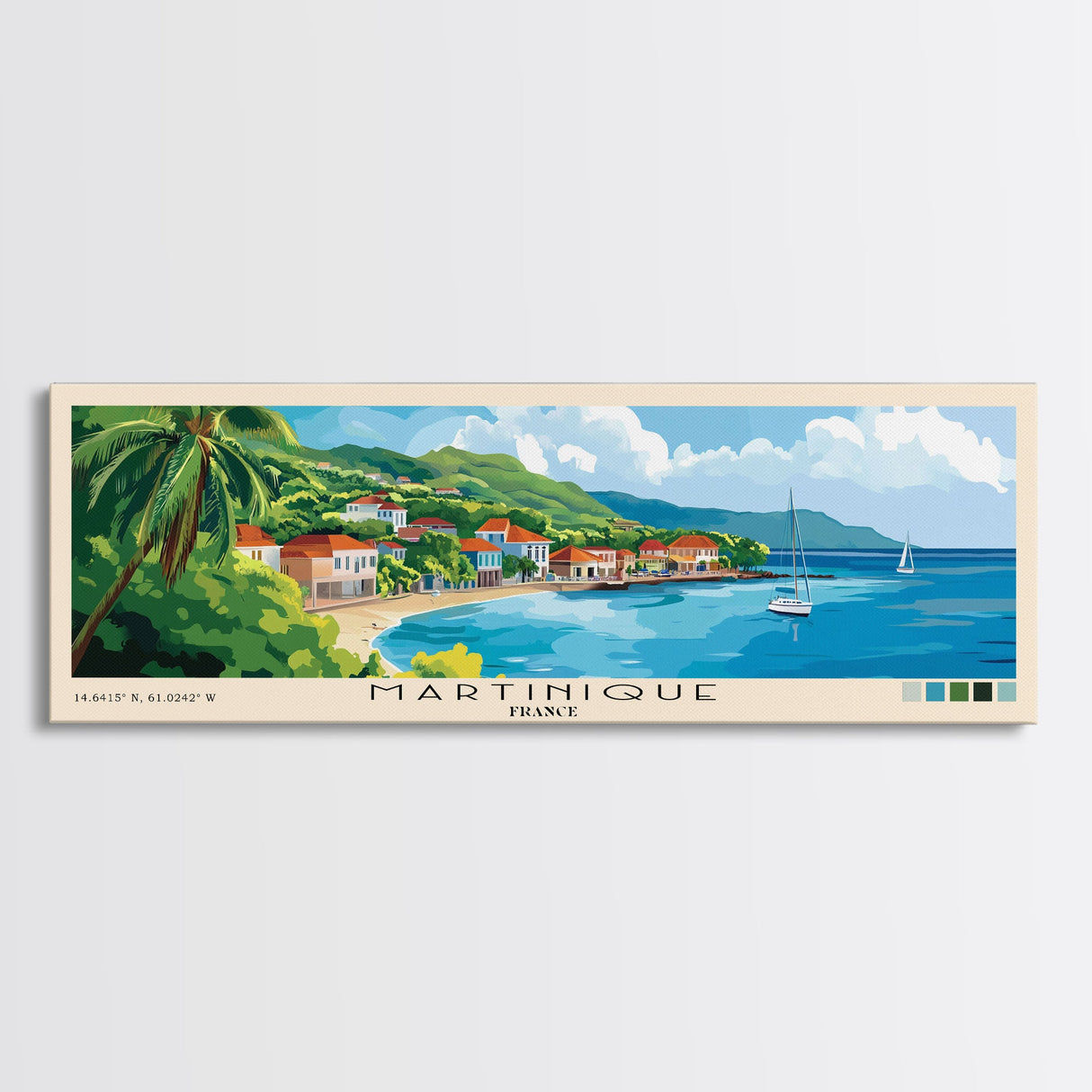 Martinique, France Panoramic Print, Vacation Gift, France Wall Art, Beach Painting, Beach Decor, Large Wall Art, Wood Frame Art