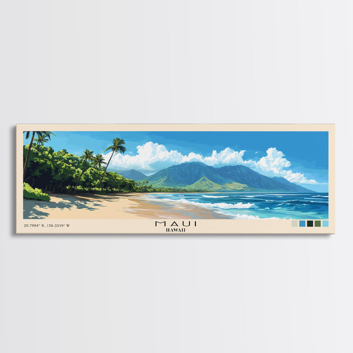 Maui, Hawaii Panoramic Print, Vacation Gift, Hawaii Wall Art, Beach Painting, Beach Decor, Beach Or Lakehouse Art