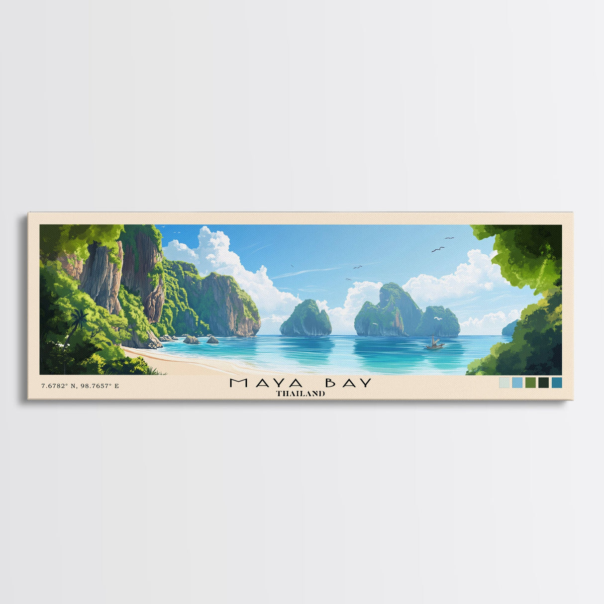 Maya Bay, Thailand Panoramic Print, Vacation Gift, Thailand Wall Art, Vacation Wall Art, Vacatation Memories, Beach Decor, Beach Or Lakehouse Art