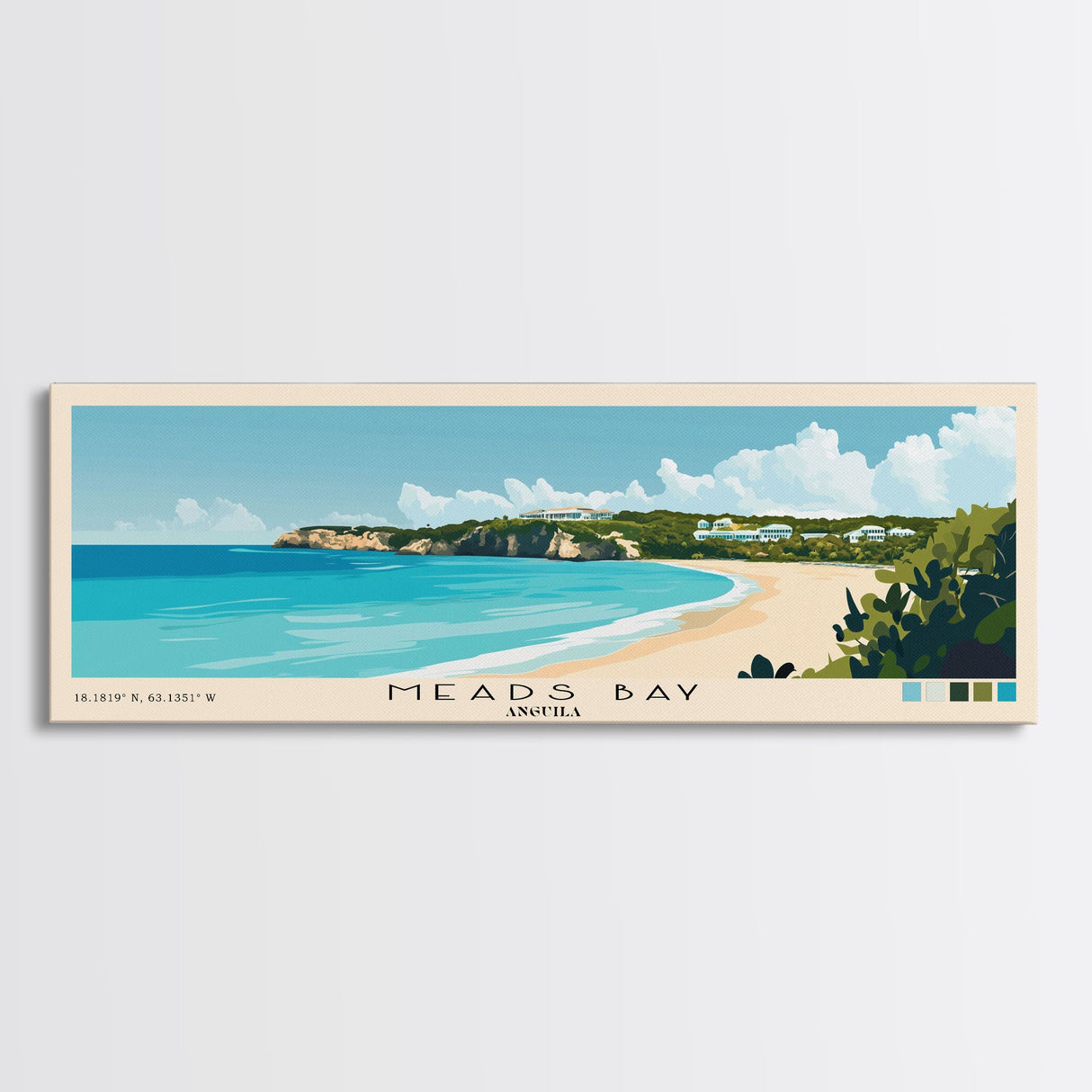 Meads Bay, Anguila Panoramic Print, Vacation Gift, Anguila Wall Art, Beach Painting, Beach Decor, Beach Or Lakehouse Art