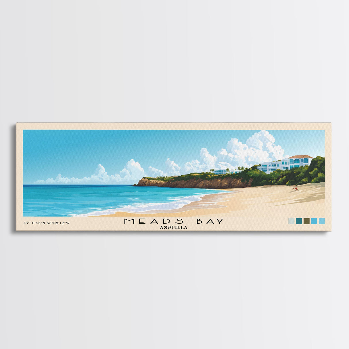 Meads Bay, Anguilla Panoramic Beach Print, Vacation Gift, Anguilla Wall Art, Beach Painting, Beach Decor, Beach Painting