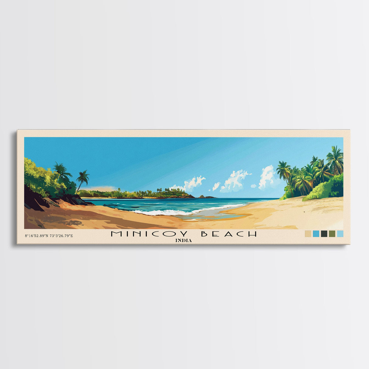 Minicoy Beach, India Panoramic Print, Vacation Gift, India Wall Art, Beach Painting, Beach Decor, Large Wall Art, Wood Frame Art