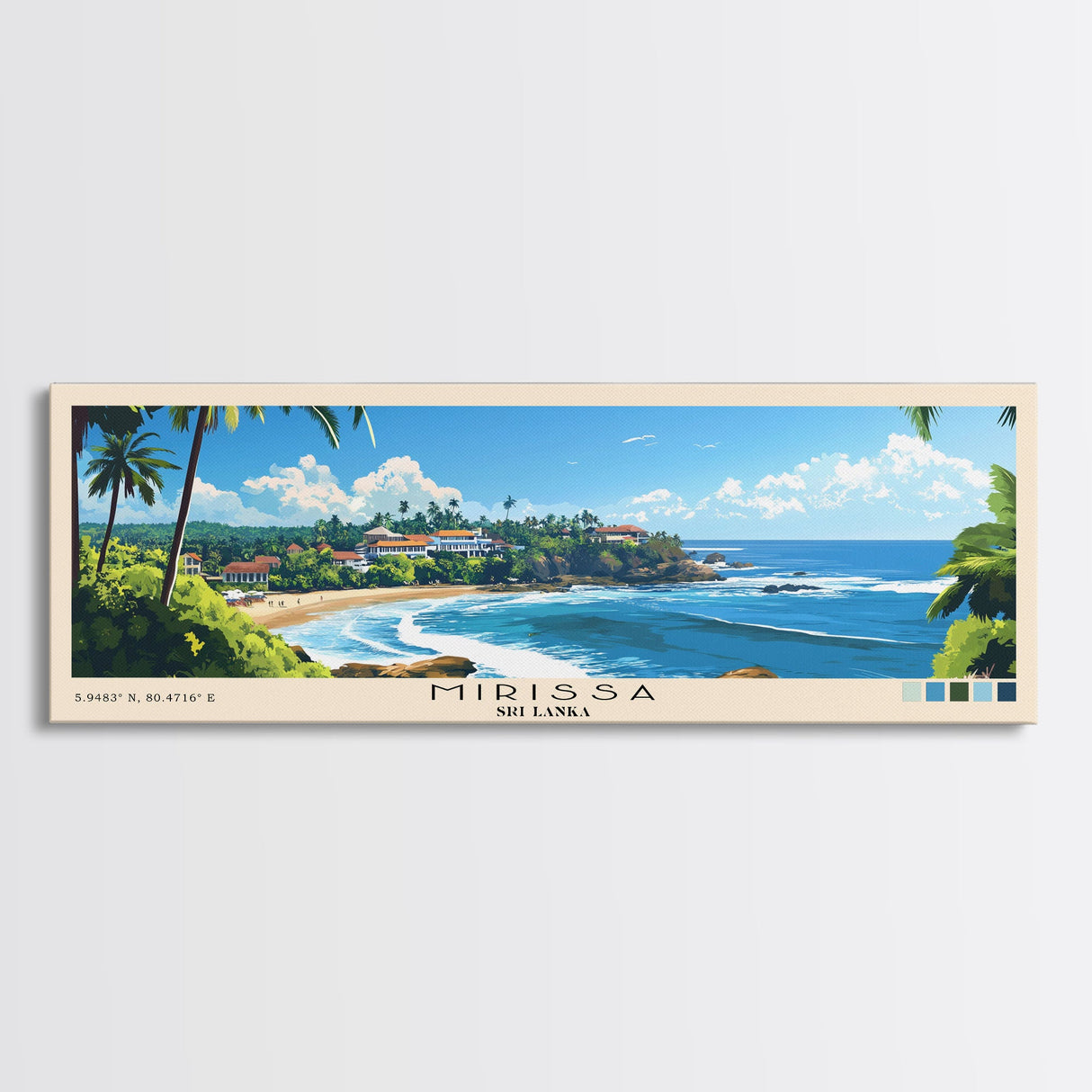 Mirissa, Sri Lanka Panoramic Beach Print, Vacation Gift, Sri Lanka Wall Art, Beach Painting, Beach Decor, Beach Painting