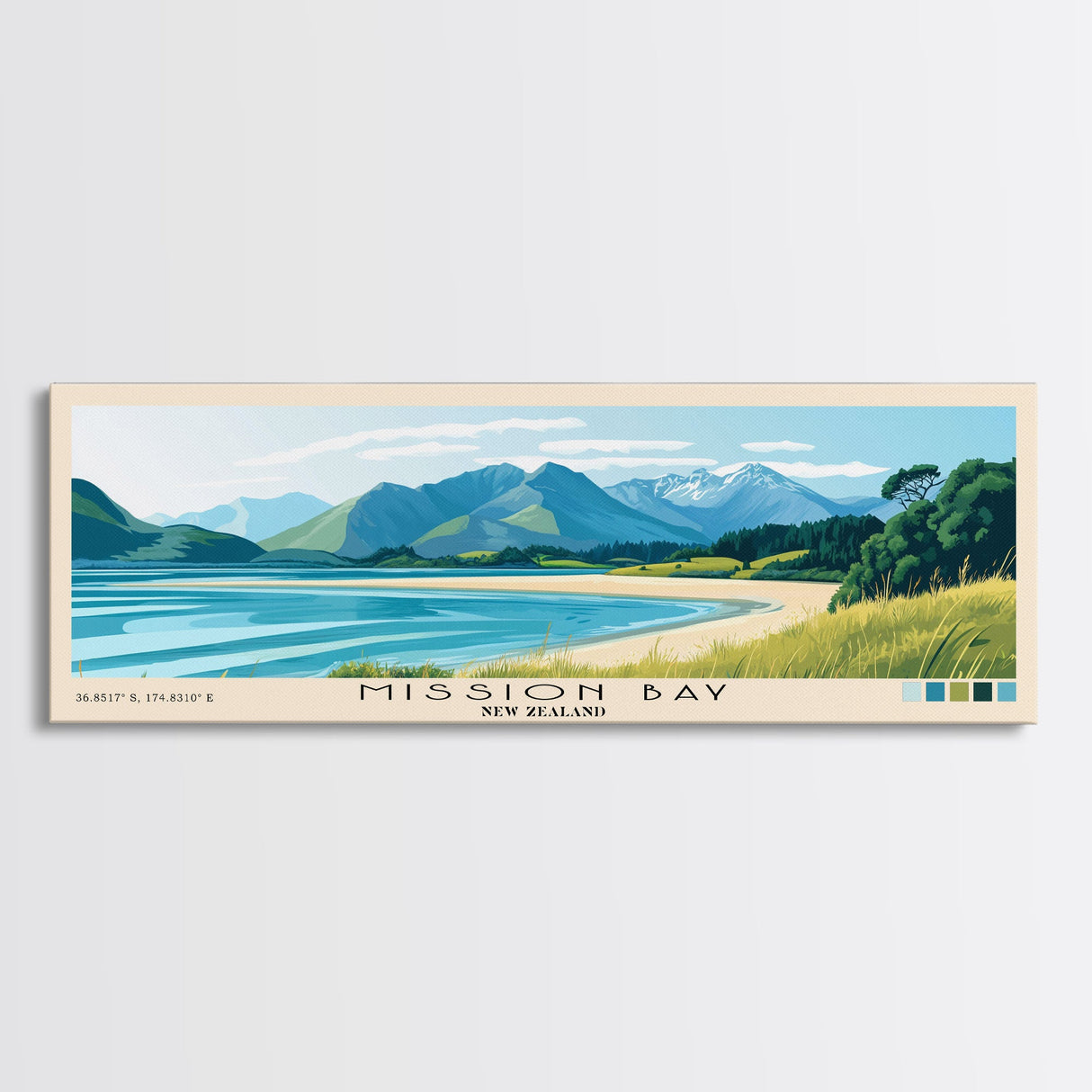 Mission Bay, New Zealand Panoramic Print, Vacation Gift, New Zealand Wall Art, Vacation Wall Art, Vacatation Memories, Beach Decor, Beach Or Lakehouse Art