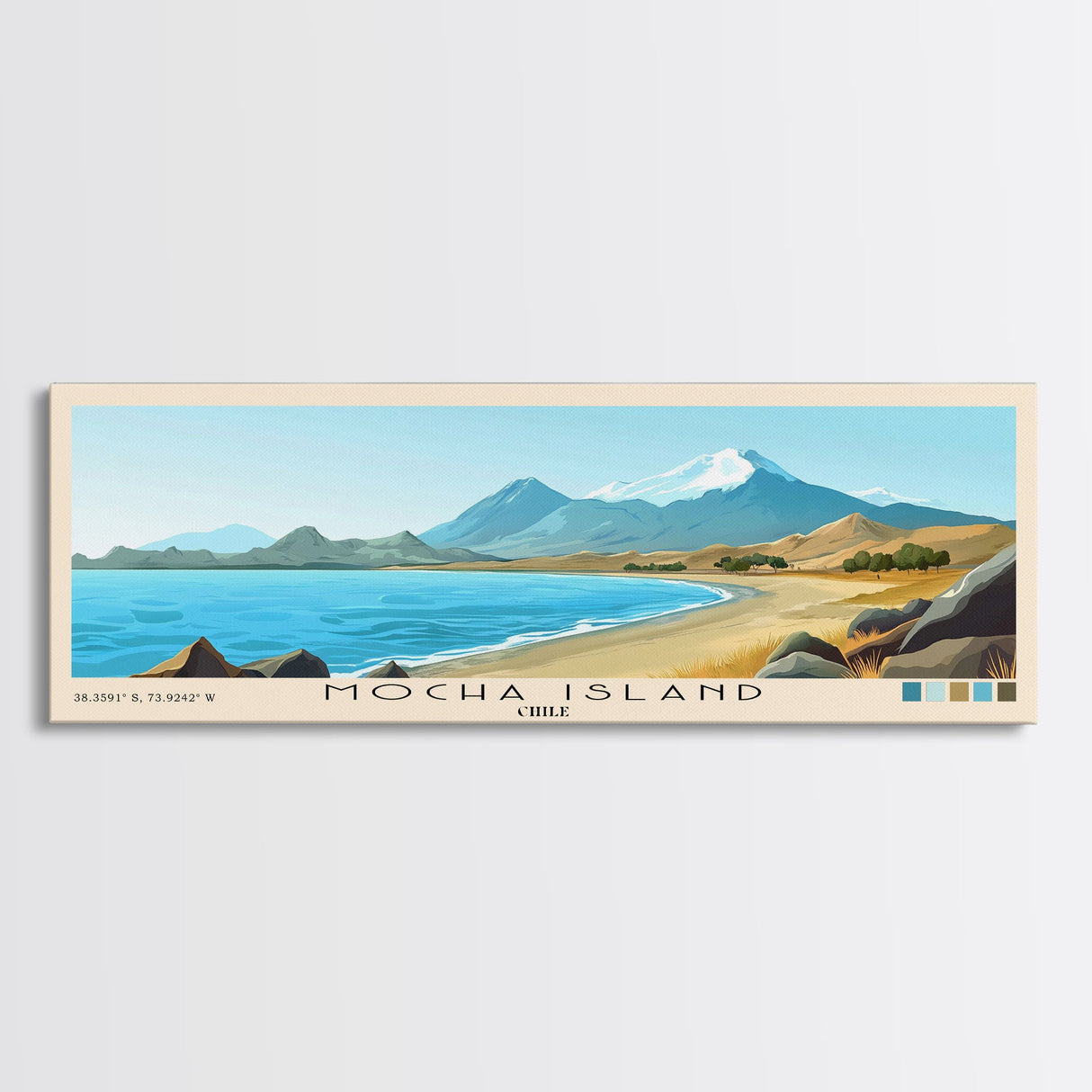 Mocha Island, Chile Panoramic Print, Vacation Gift, Chile Wall Art, Beach Painting, Beach Decor, Large Wall Art, Wood Frame Art