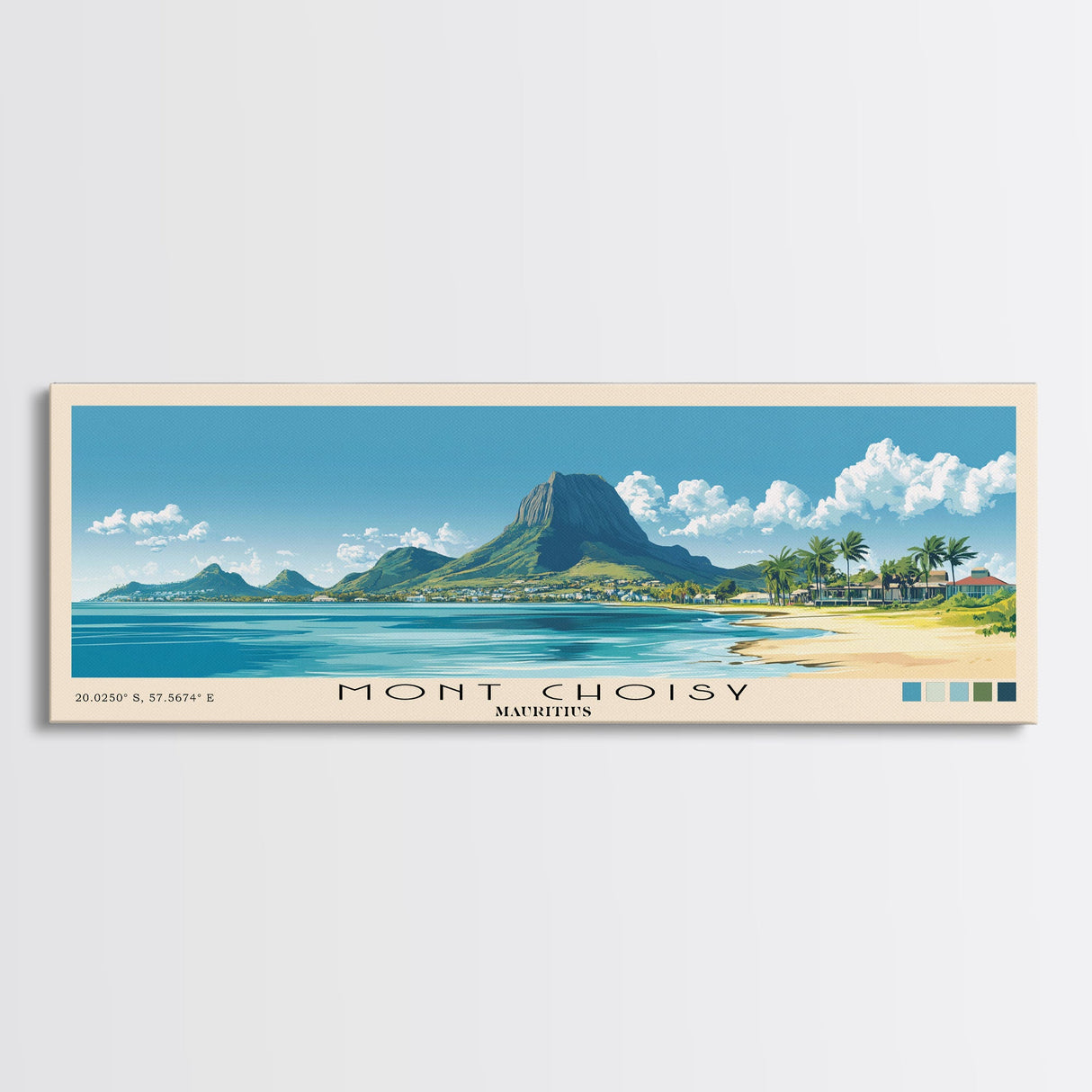 Mont Choisy, Mauritius Panoramic Beach Print, Vacation Gift, Mauritius Wall Art, Framed Canvas Print, Framed Beach Painting