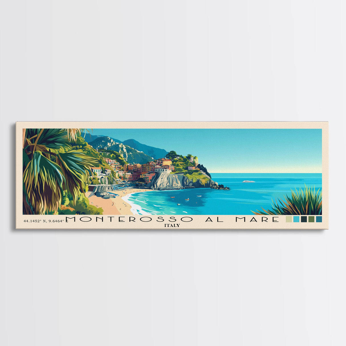 Monterosso al Mare, Italy Panoramic Print, Vacation Gift, Italy Wall Art, Beach Painting, Beach Decor, Beach Or Lakehouse Art