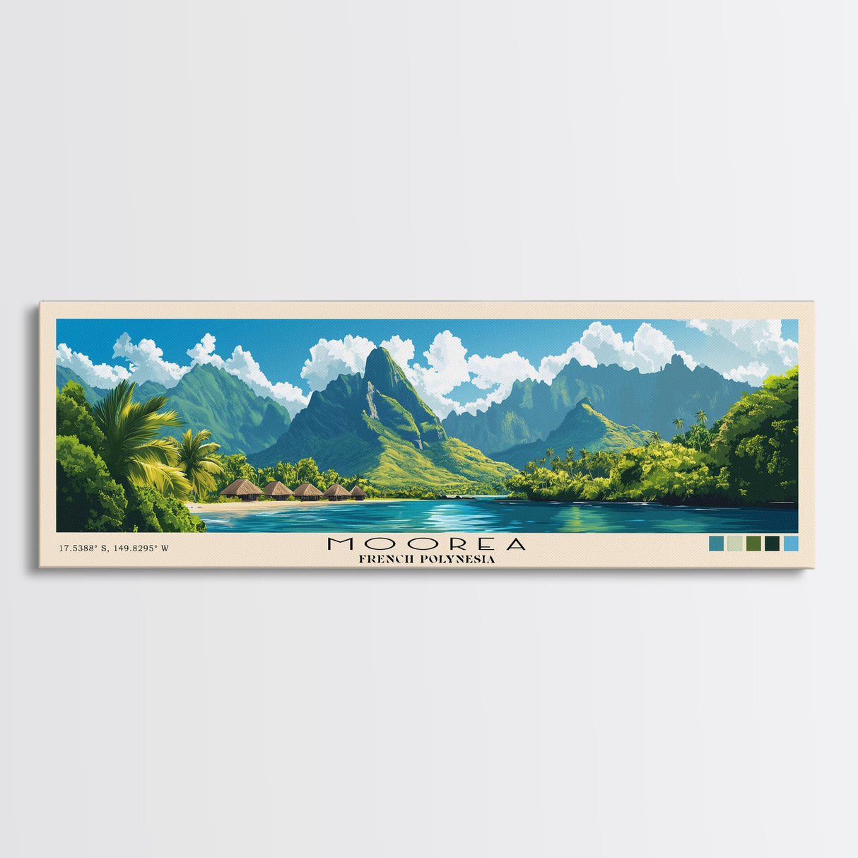 Moorea, French Polynesia Panoramic Print, Vacation Gift, French Polynesia Wall Art, Beach Painting, Beach Decor, Large Wall Art, Wood Frame Art