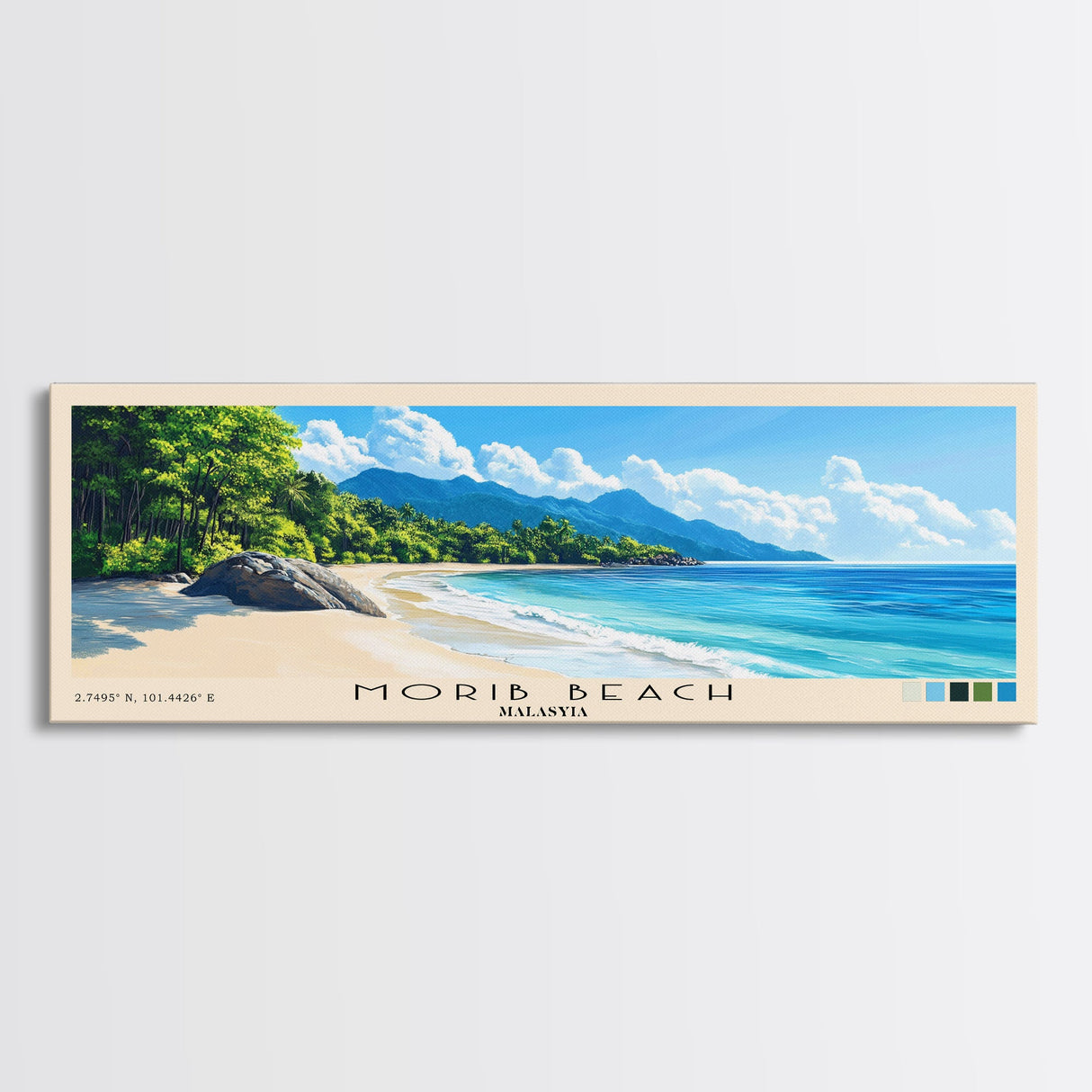 Morib Beach, Malasyia Panoramic Beach Print, Vacation Gift, Malasyia Wall Art, Framed Canvas Print, Framed Beach Painting