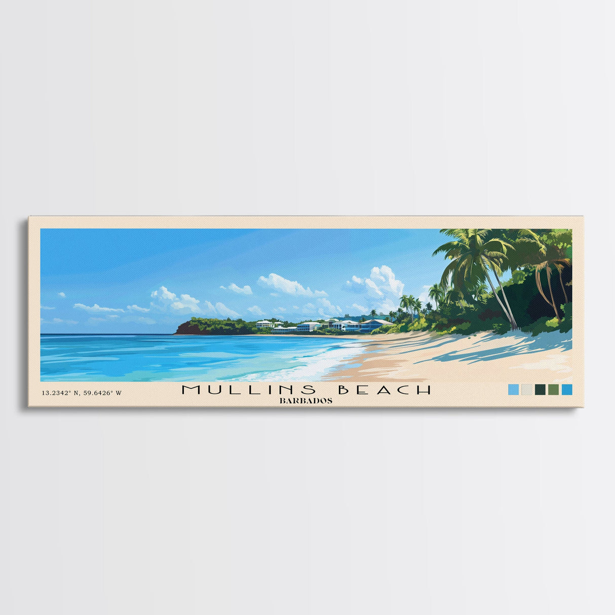 Mullins Beach, Barbados Panoramic Beach Print, Vacation Gift, Barbados Wall Art, Beach Painting, Beach Decor, Beach Painting