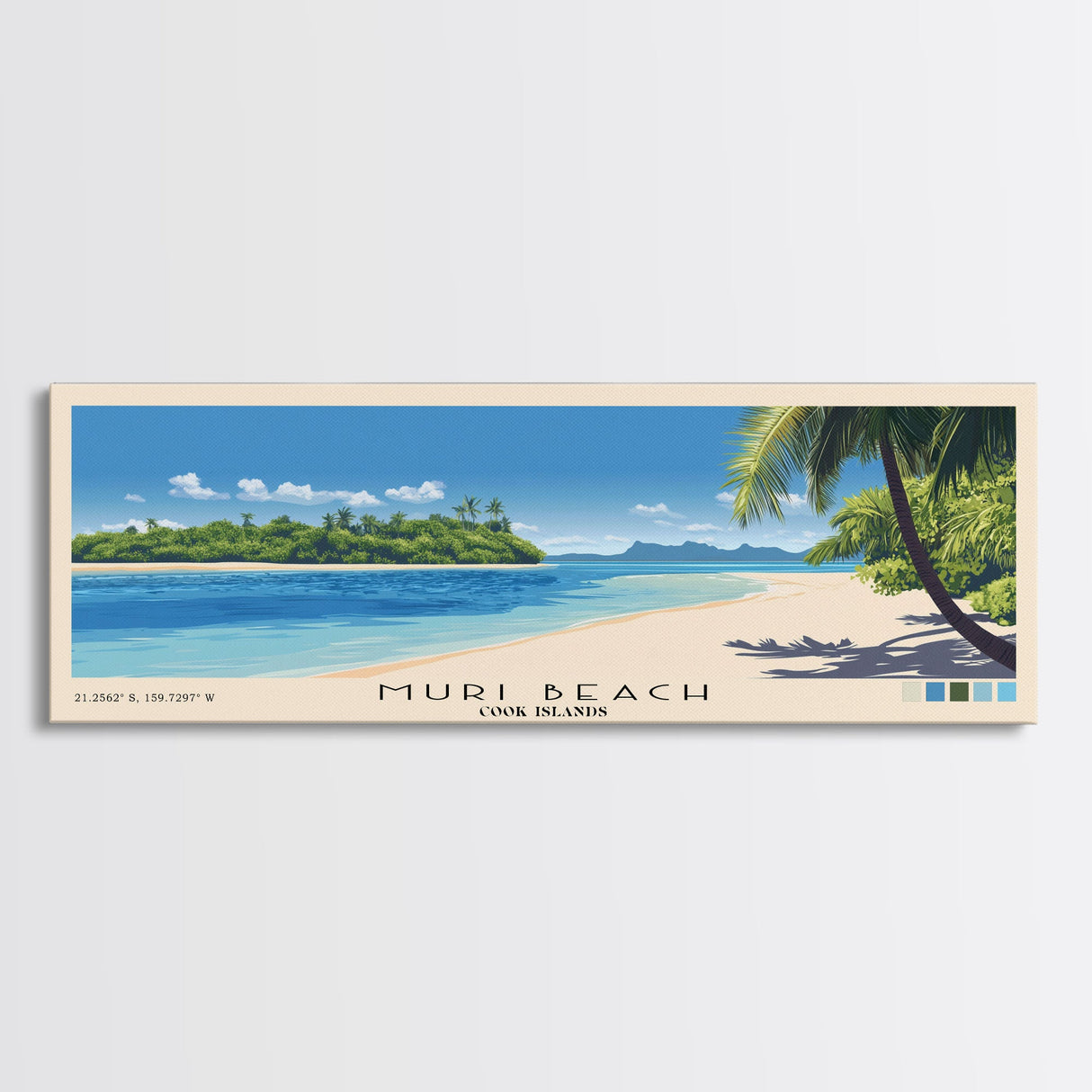 Muri Beach, Cook Islands Panoramic Beach Print, Vacation Gift, Cook Islands Wall Art, Framed Canvas Print, Framed Beach Painting