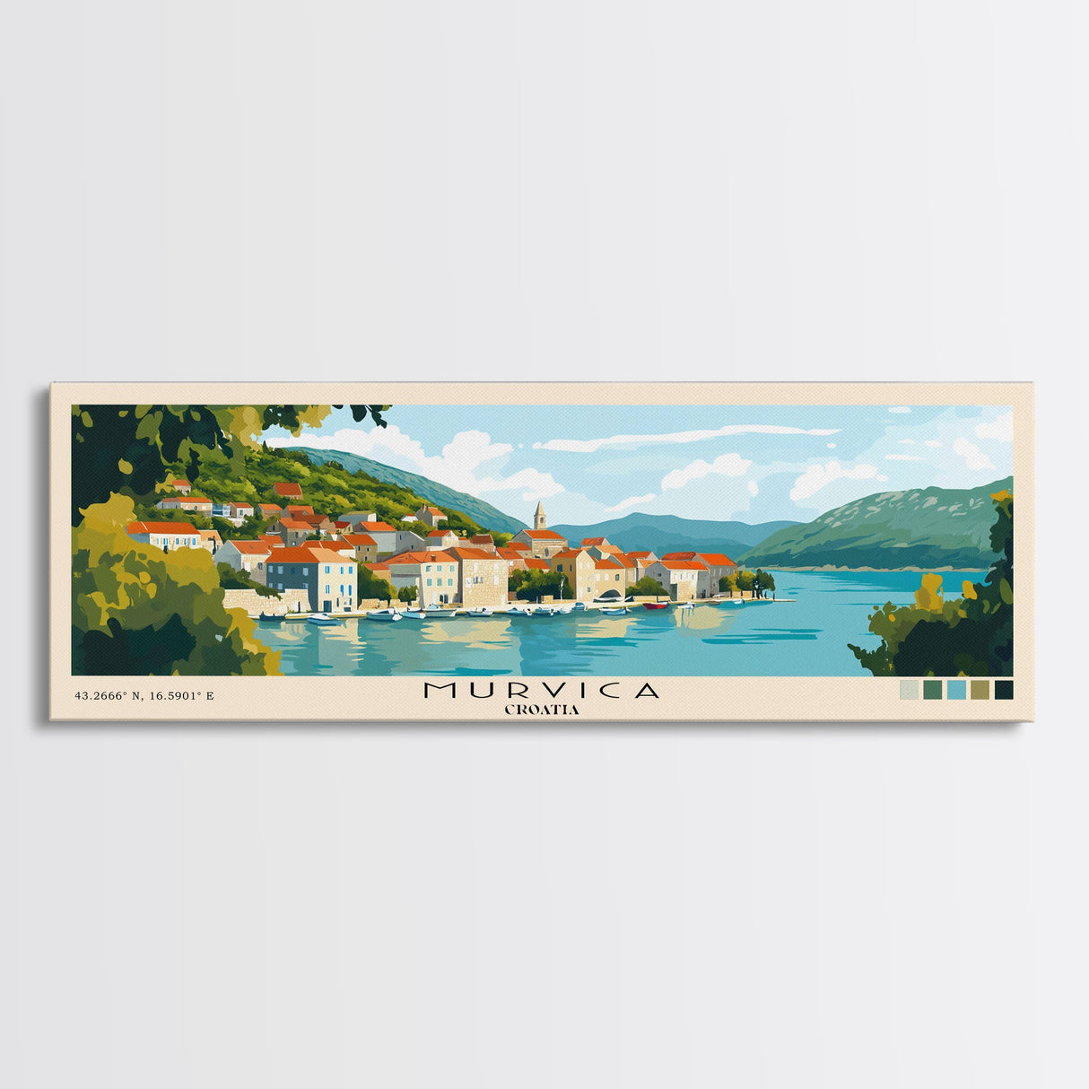 Murvica, Croatia Panoramic Print, Vacation Gift, Croatia Wall Art, Beach Painting, Beach Decor, Beach Or Lakehouse Art