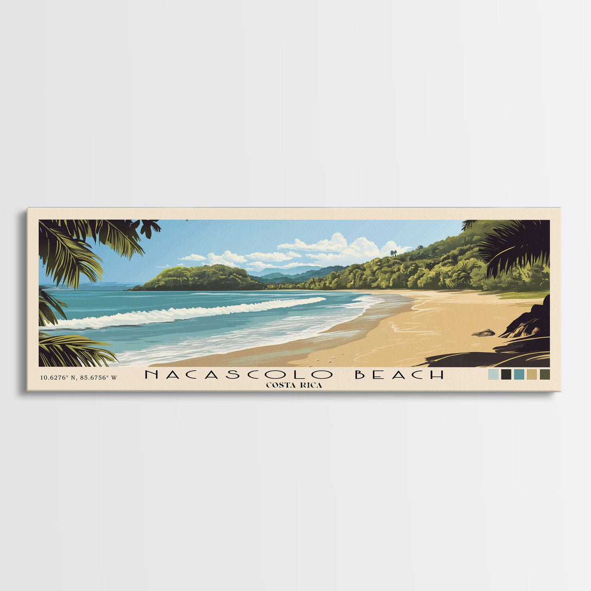 Nacascolo Beach, Costa Rica Panoramic Print, Vacation Gift, Costa Rica Wall Art, Beach Painting, Beach Decor, Large Wall Art, Wood Frame Art