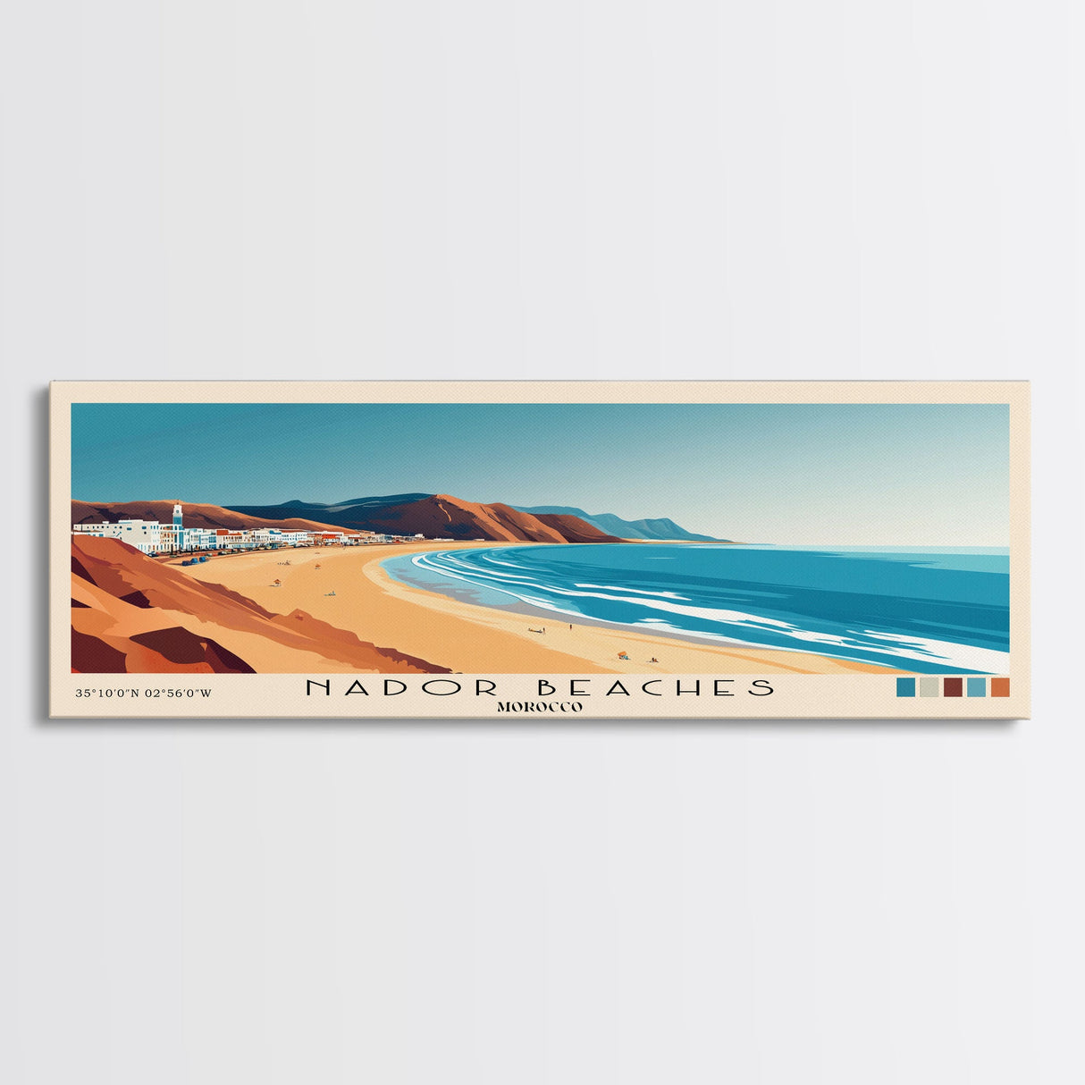 Nador Beaches, Morocco Panoramic Beach Print, Vacation Gift, Morocco Wall Art, Framed Canvas Print, Framed Beach Painting