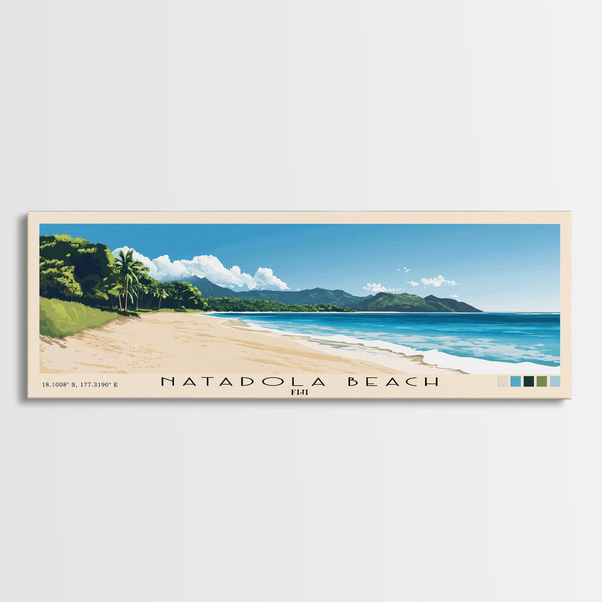 Natadola Beach, Fiji Panoramic Print, Vacation Gift, Fiji Wall Art, Beach Painting, Beach Decor, Beach Or Lakehouse Art