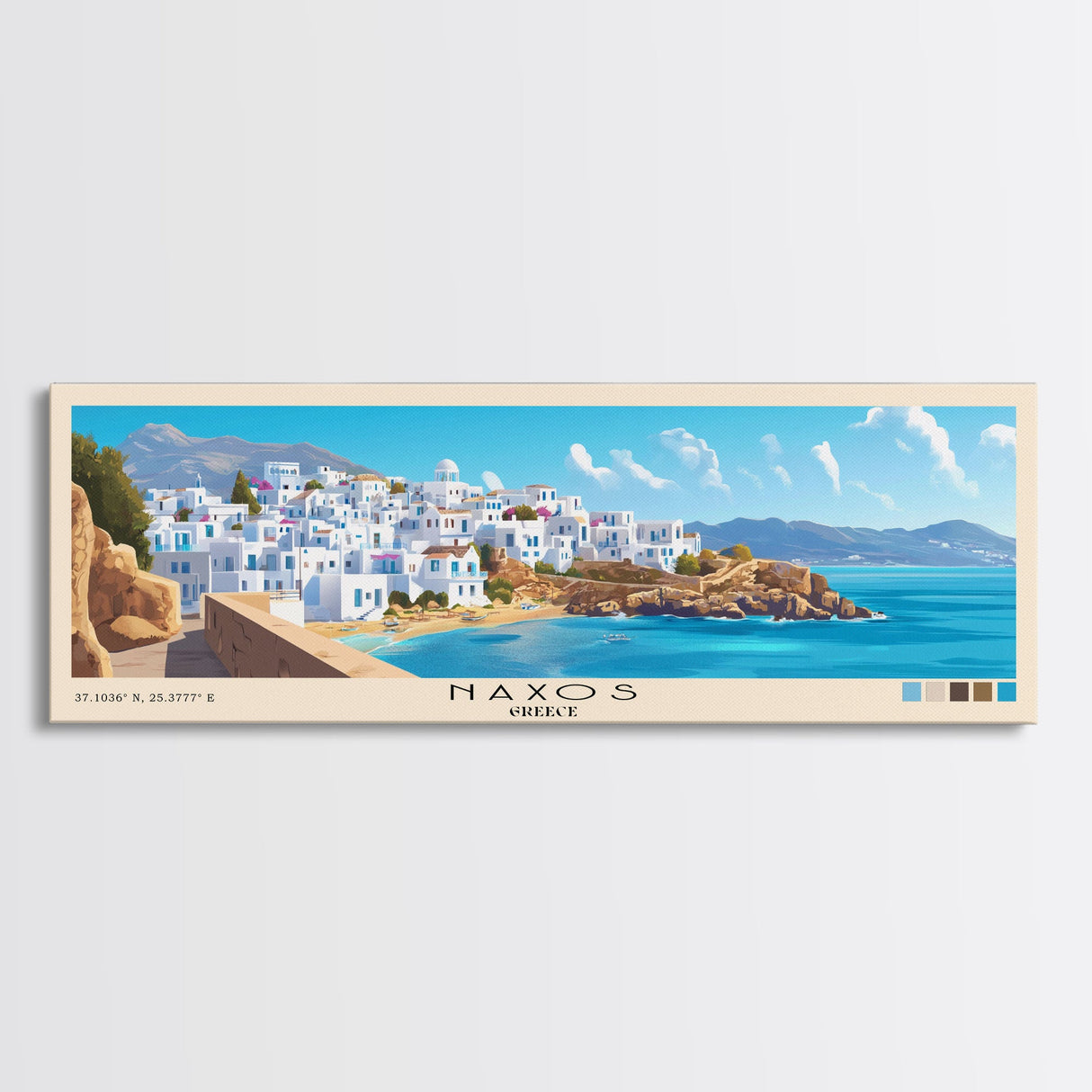 Naxos, Greece Panoramic Beach Print, Vacation Gift, Greece Wall Art, Beach Painting, Beach Decor, Beach Painting