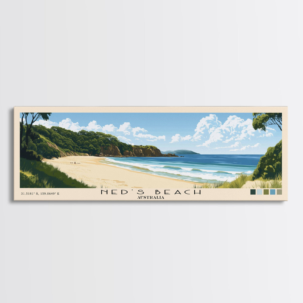 Ned's Beach, Australia Panoramic Print, Vacation Gift, Australia Wall Art, Beach Painting, Beach Decor, Large Wall Art, Wood Frame Art