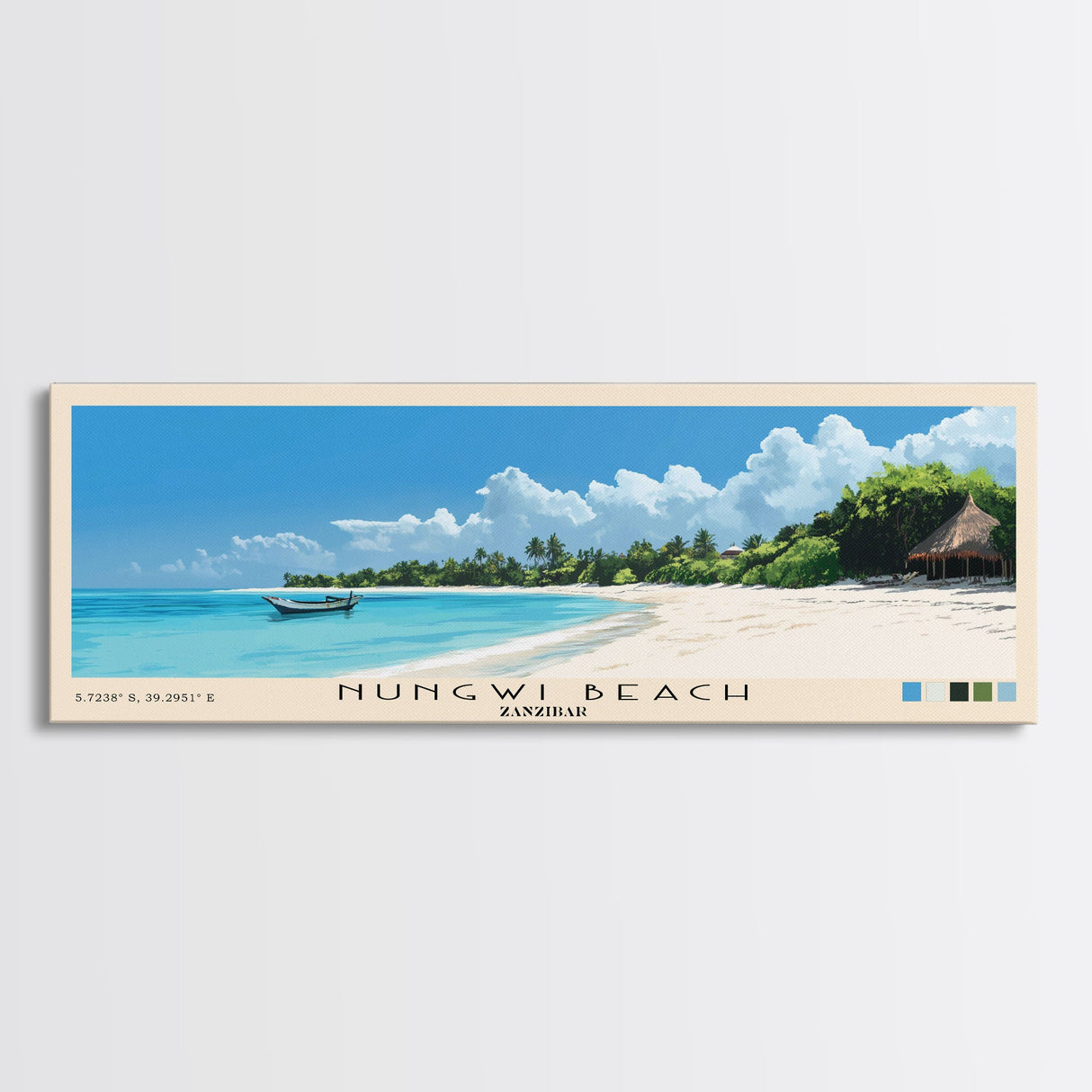 Nungwi Beach, Zanzibar Panoramic Beach Print, Vacation Gift, Zanzibar Wall Art, Framed Canvas Print, Framed Beach Painting