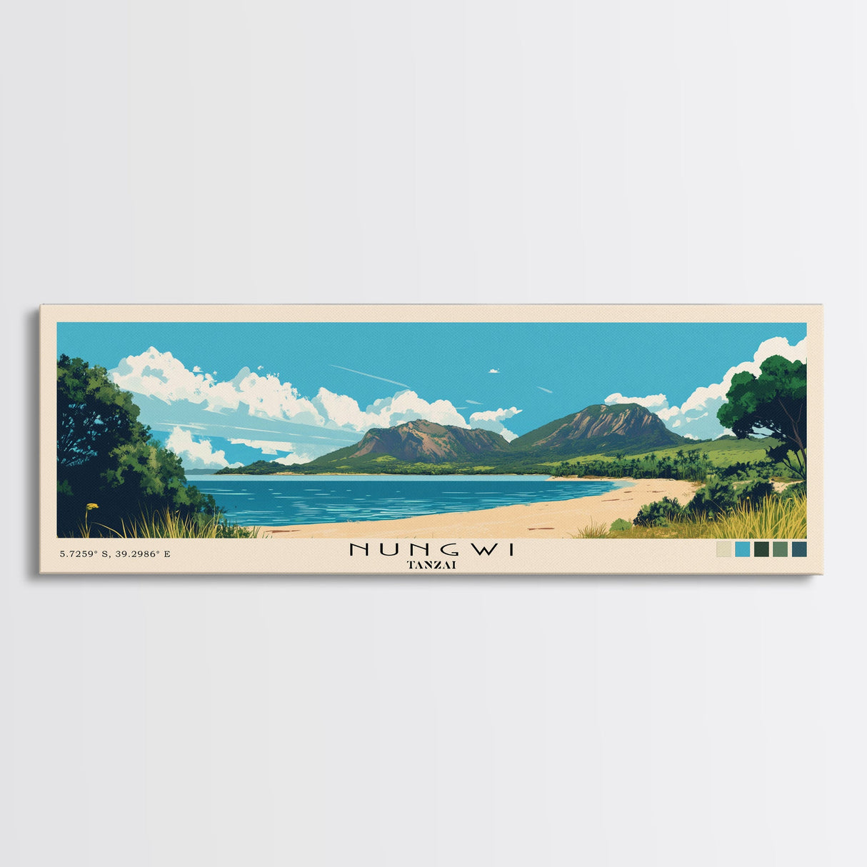 Nungwi, Tanzai Panoramic Print, Vacation Gift, Tanzai Wall Art, Beach Painting, Beach Decor, Large Wall Art, Wood Frame Art