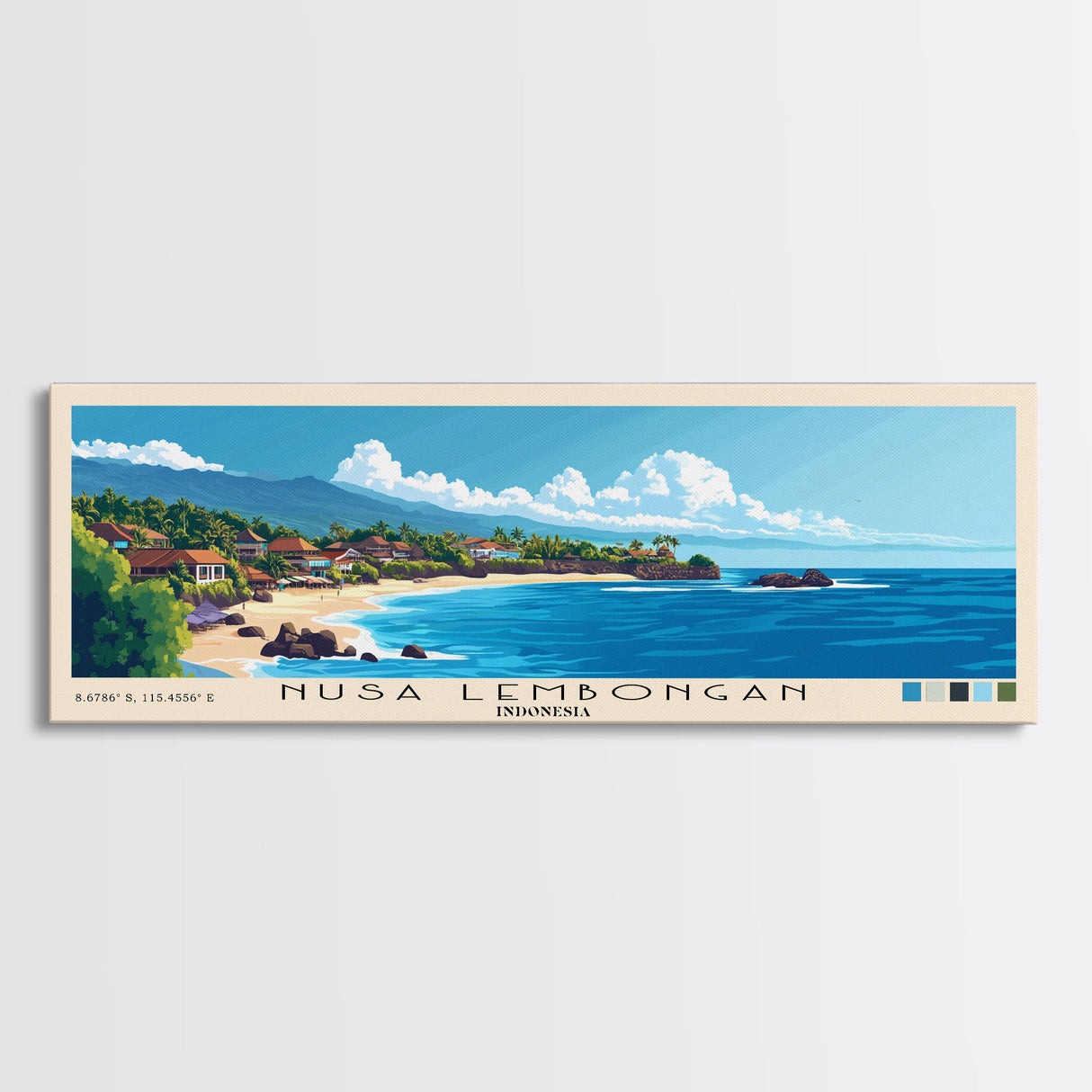 Nusa Lembongan, Indonesia Panoramic Print, Vacation Gift, Indonesia Wall Art, Beach Painting, Beach Decor, Beach Or Lakehouse Art