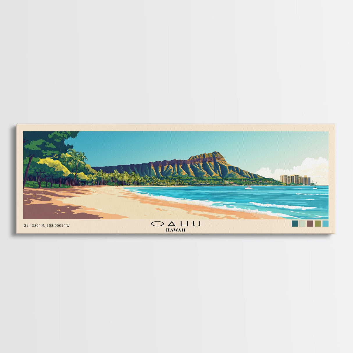 Oahu, Hawaii Panoramic Print, Vacation Gift, Hawaii Wall Art, Vacation Wall Art, Vacatation Memories, Beach Decor, Beach Or Lakehouse Art