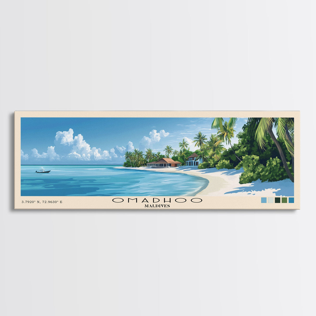 Omadhoo, Maldives Panoramic Print, Vacation Gift, Maldives Wall Art, Beach Painting, Beach Decor, Beach Or Lakehouse Art