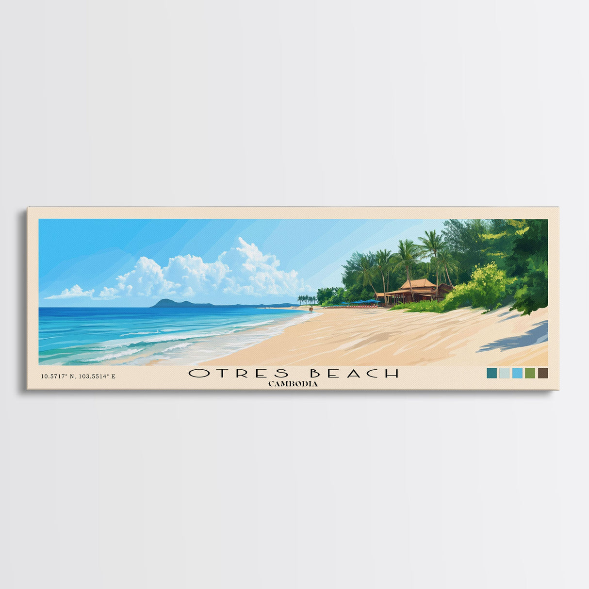 Otres Beach, Cambodia Panoramic Print, Vacation Gift, Cambodia Wall Art, Beach Painting, Beach Decor, Large Wall Art, Wood Frame Art