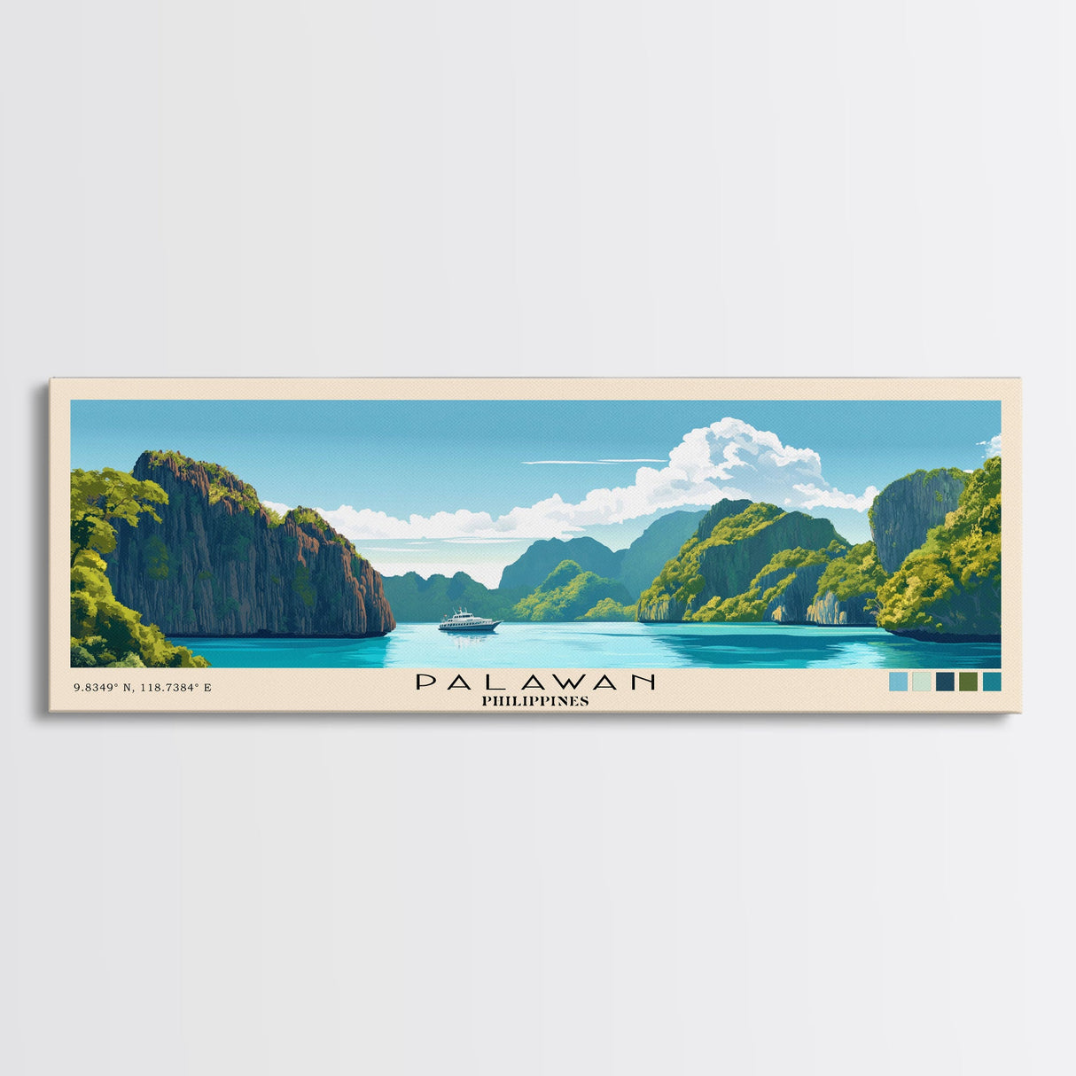 Palawan, Philippines Panoramic Print, Vacation Gift, Philippines Wall Art, Beach Painting, Beach Decor, Large Wall Art, Wood Frame Art