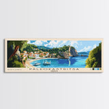 Paleokastritsa, Greece Panoramic Beach Print, Vacation Gift, Greece Wall Art, Framed Canvas Print, Framed Beach Painting