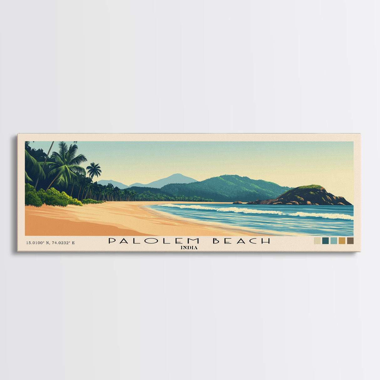 Palolem Beach, India Panoramic Beach Print, Vacation Gift, India Wall Art, Beach Painting, Beach Decor, Beach Painting